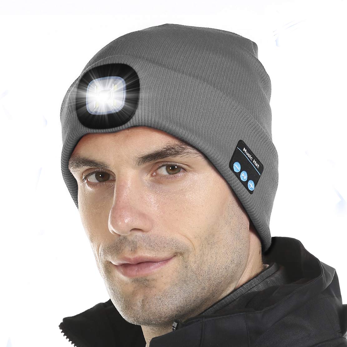 Tutuko Unisex Bluetooth Beanie Hat with Built-in Speaker & Mic - Wireless Headphone Beanie with LED Headlamp - Warm Tech Winter Hat for Men & Women - Perfect for Skiing, Running, Hiking & Outdoor Activities