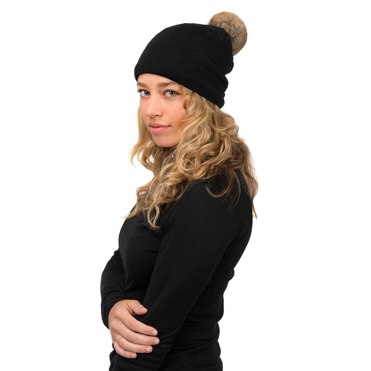 Loren Beanie Hat for Men & Women - Soft & Warm Winter Knit Beanie (Black/Natural) - Perfect for Outdoor Activities, Skiing, Hiking & Casual Wear