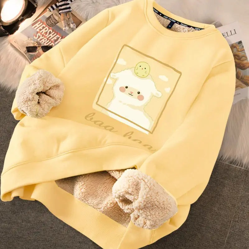 Women's Fleece Hoodie - Warm Thickened Winter Sweatshirt with Cute Print | Cozy Casual Loose Fit Pullover | Perfect for Fall & Winter Outfits, Lounge Wear & Outdoor Activities