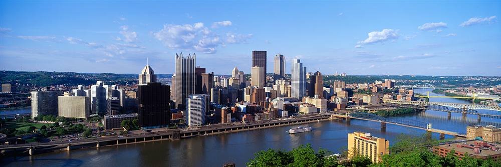 Peel & Stick Pittsburgh Skyline Wall Mural with River View - 48x16 Inch Removable Wallpaper - Perfect for Home Office, Living Room & Bedroom Decor