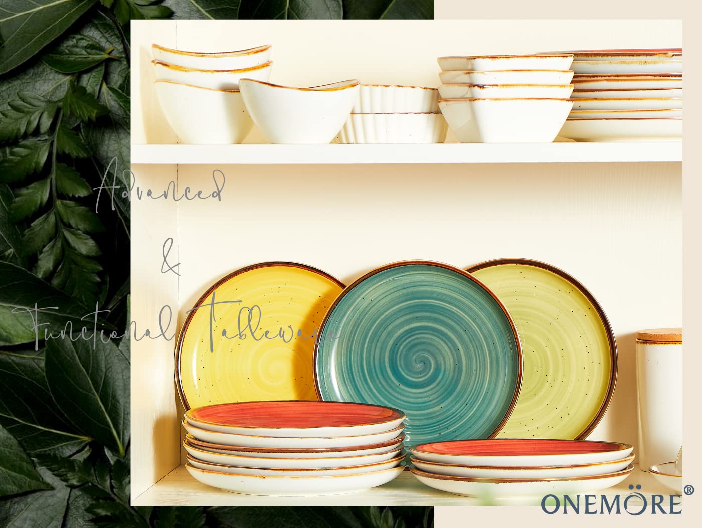 ONEMORE 8.5 Inch Porcelain Dinner Plates Set of 4 - Microwave, Oven & Dishwasher Safe Ceramic Plates for Dessert, Salad & Appetizers | Elegant Speckled Serving Dishes for Dining, Parties & Home Decor