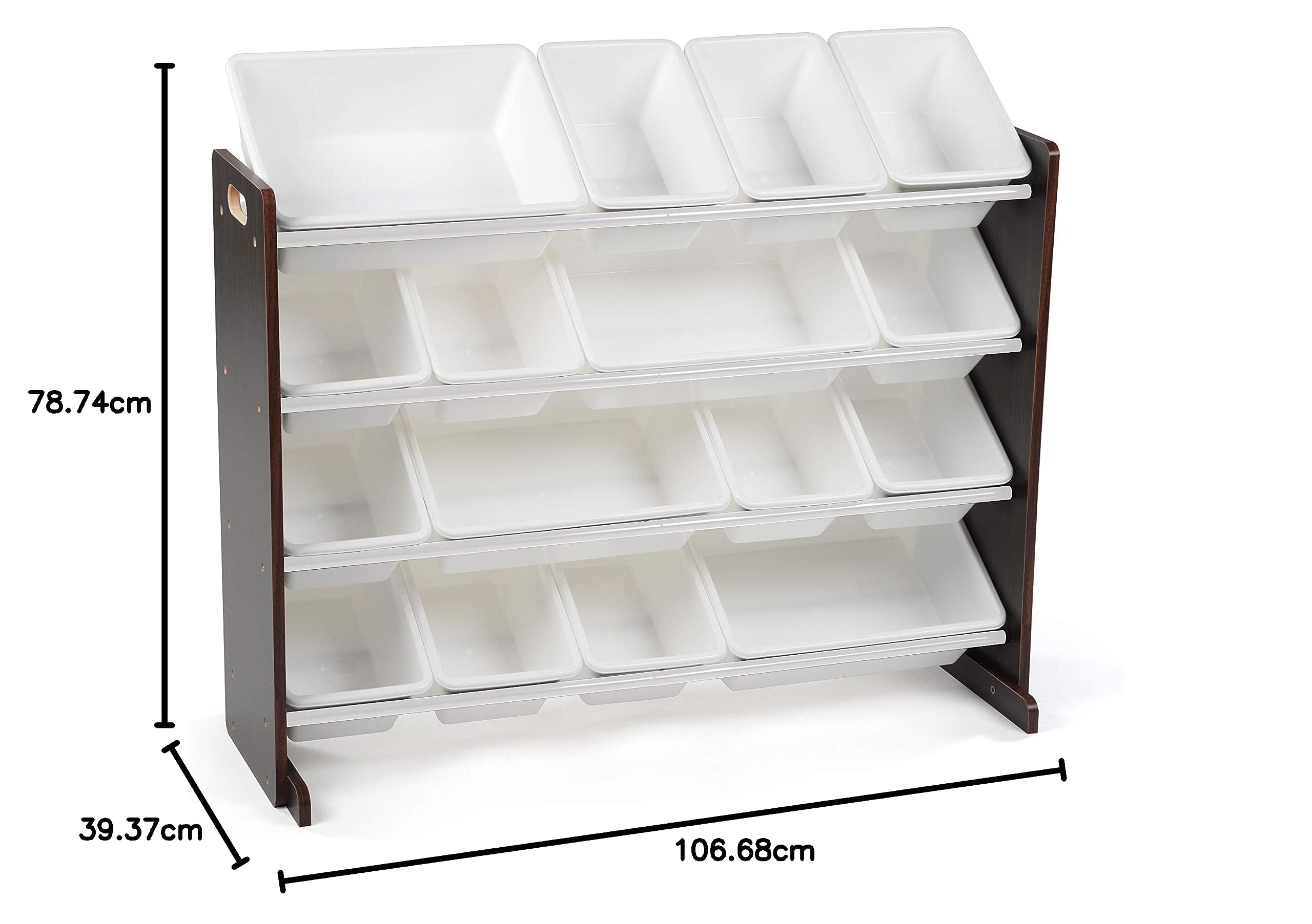 Humble Crew 16-Bin Toy Storage Organizer with White & Espresso Bins - Kids Room Organization Solution for Toys, Books & Crafts