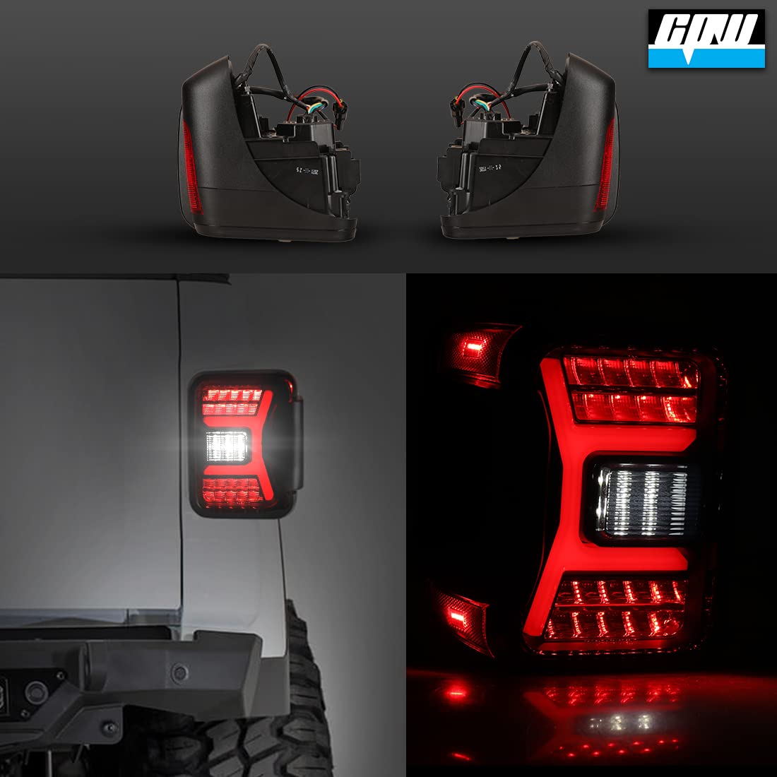 Premium LED Tail Lights Assembly for 2019-2025 Jeep Gladiator JT - Black Housing Smoke Lens with Sequential Turn Signals | Direct Replacement Full LED Rear Lamps | Off-Road & Night Driving Upgrade