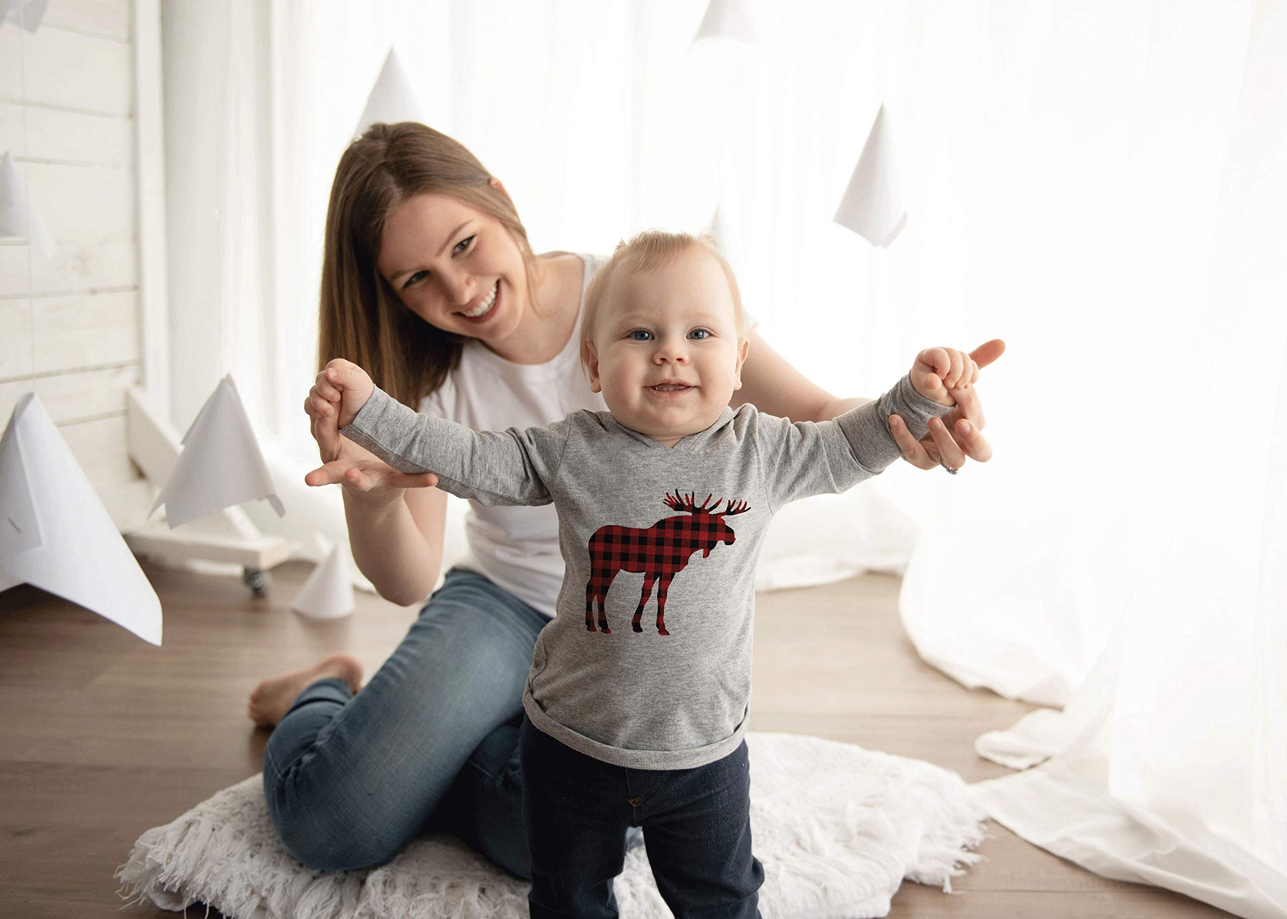 Kids' Plaid Moose Christmas Hoodie - Cozy Fleece Pullover for Boys & Girls | Perfect for Holiday Photos, Winter Outfits & Family Gatherings