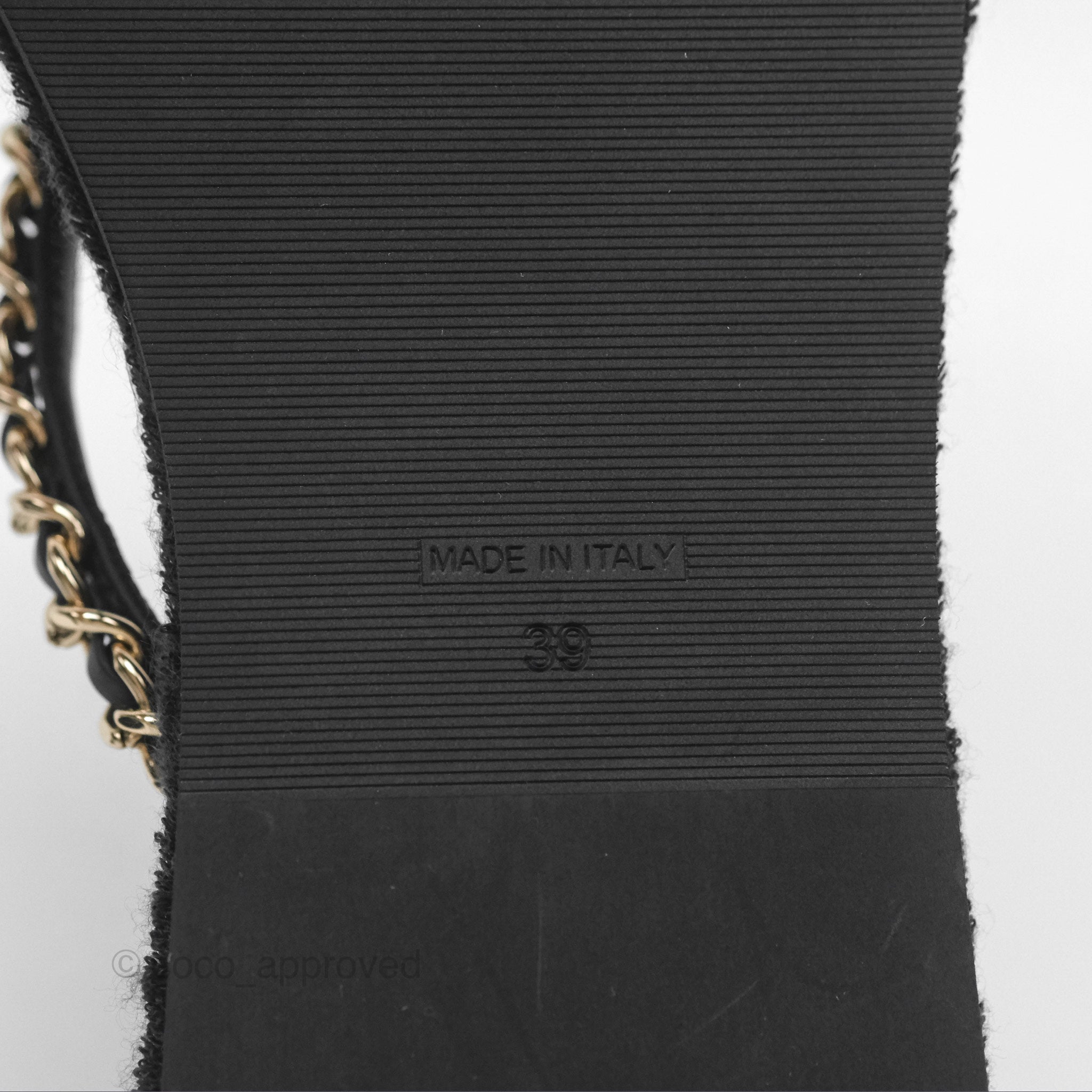 Chanel Chain Terry Slide Thong Sandals for Women - Black Comfortable Summer Beach Sandals Size 39 - Perfect for Poolside, Vacation & Casual Outings