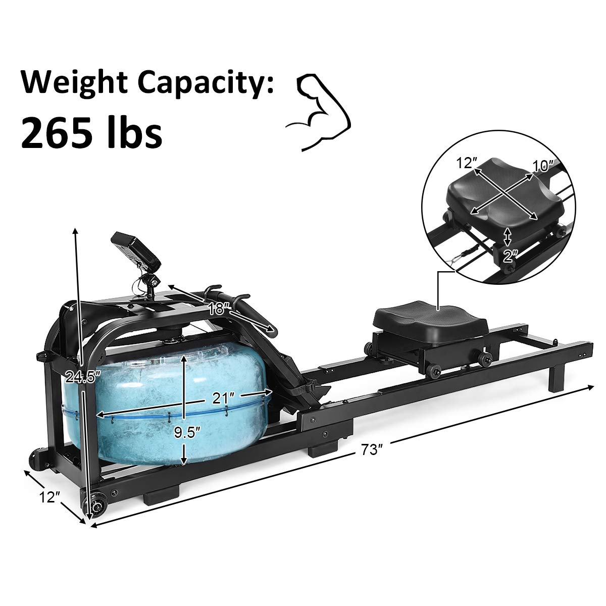 GYMAX Water Rowing Machine for Home Gym - Adjustable Resistance Rower with LCD Monitor | Portable Full Body Workout Equipment for Cardio Training | Perfect for Home Fitness, Small Spaces & Low-Impact Exercise