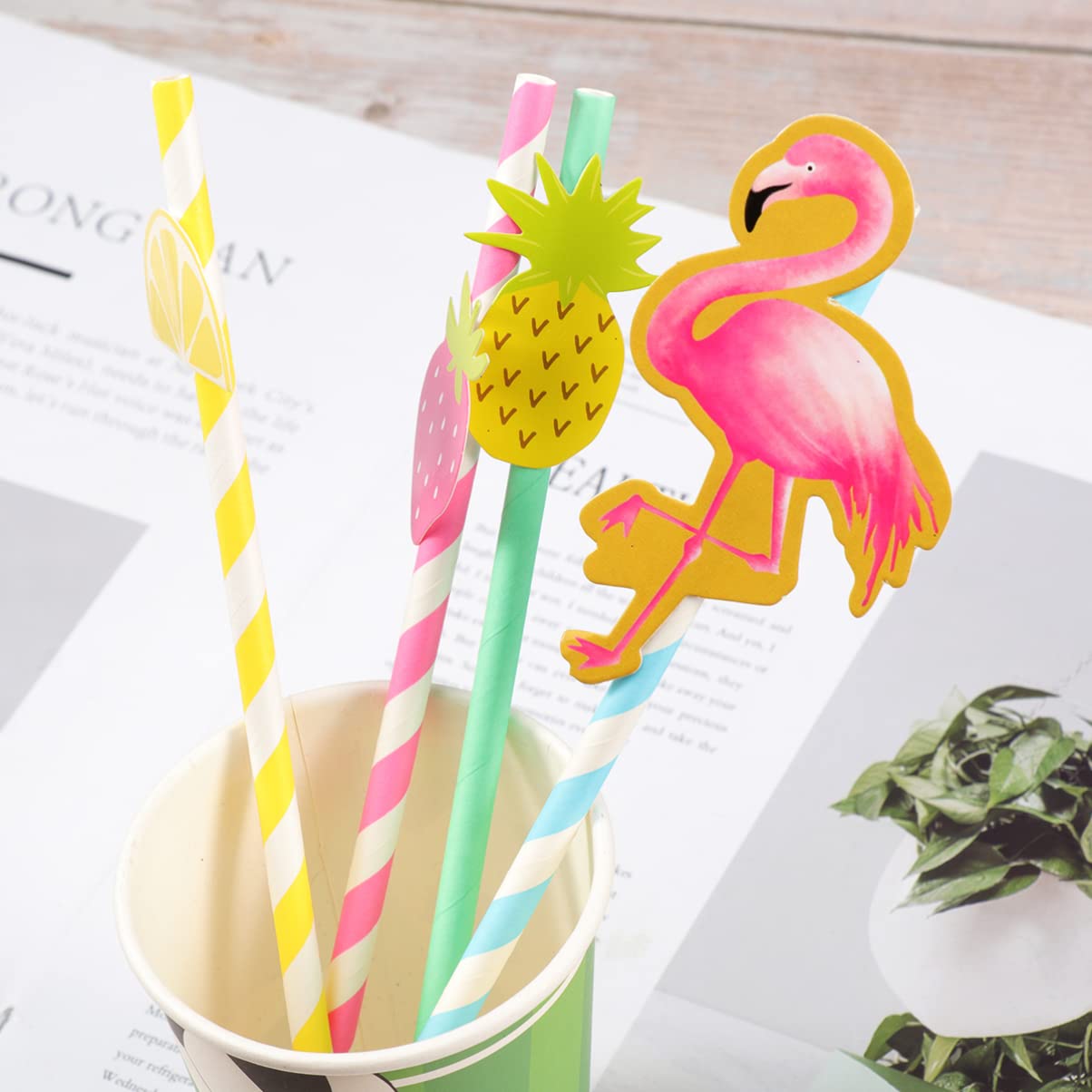 40pcs Colorful Paper Straws - Eco-Friendly Disposable Drinking Straws for Parties, Weddings, Hawaiian Luau & Tropical Themed Events