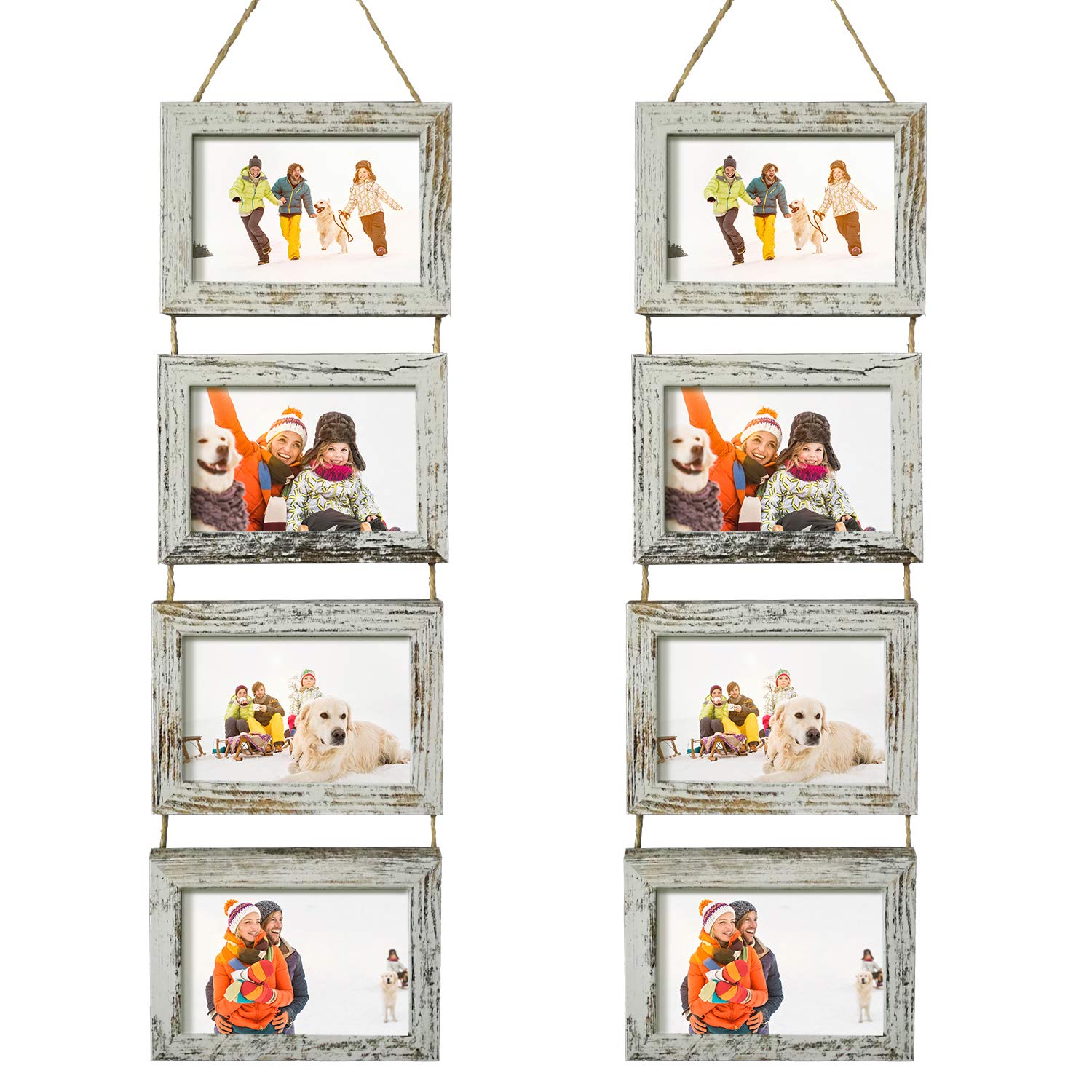 SESEAT 4x6 Wall Hanging Picture Frames Set - Distressed White Wood Collage Frame with 8 Openings (2 Pack) - Perfect for Living Room, Bedroom & Office Photo Displays