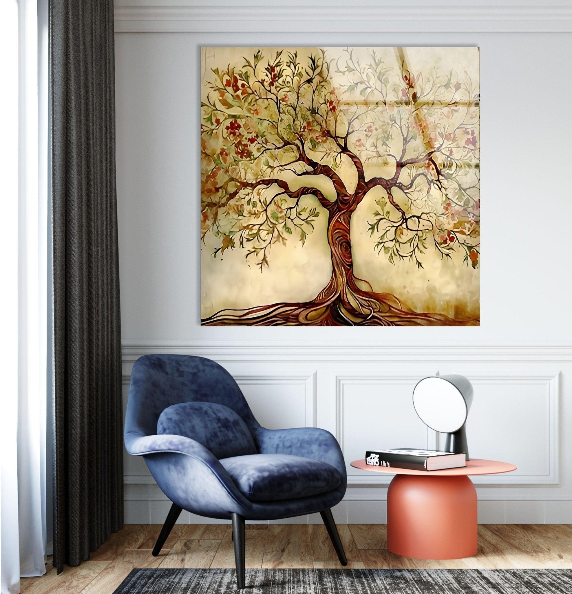 Elegant Beige Tree Glass Wall Art - Handmade Modern Home Decor for Living Room, Bedroom & Office - Perfect Gift for Housewarming & Holidays