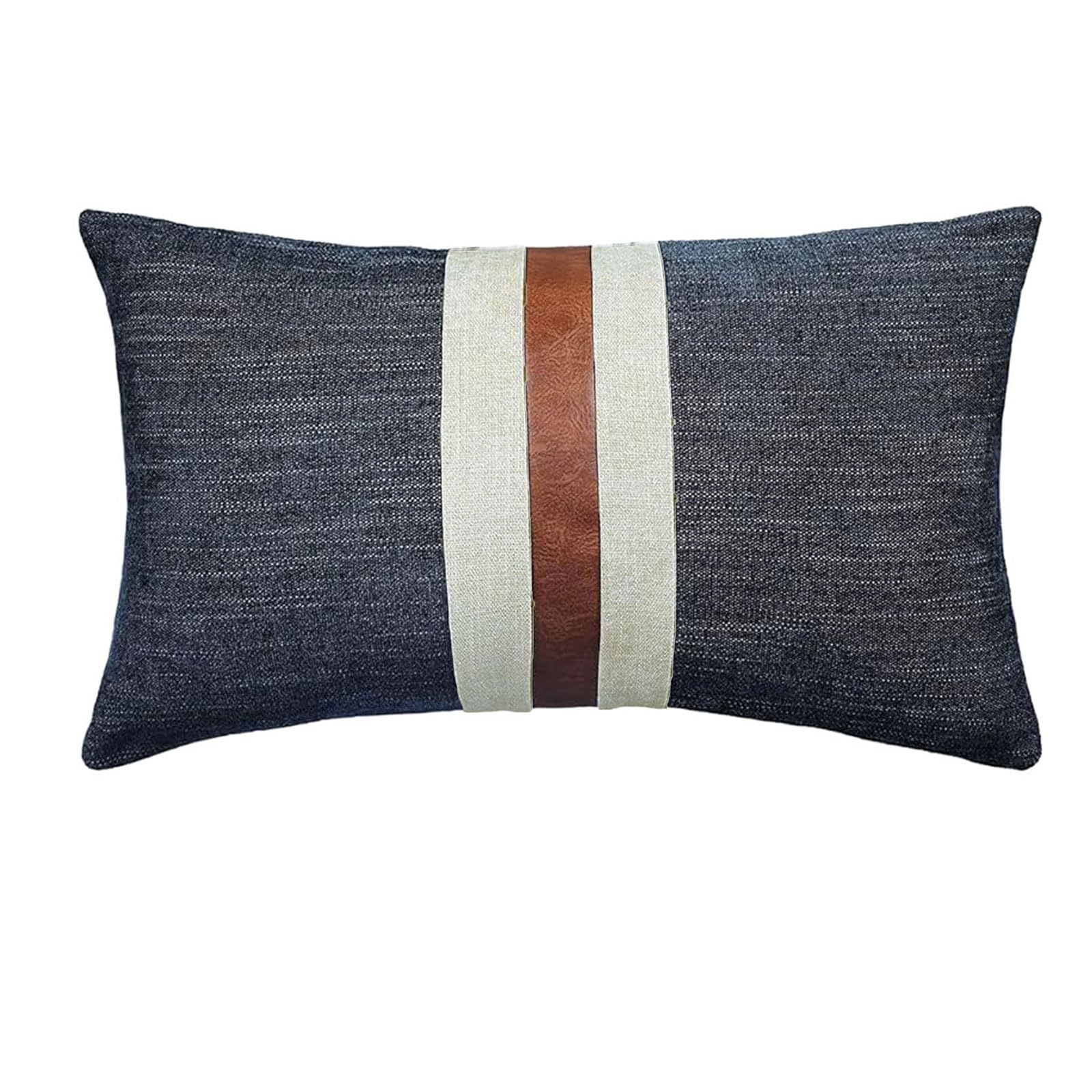 BOYSUM 12x20 Inch Faux Leather Throw Pillow Covers - Farmhouse Decorative Outdoor Accent Pillows for Couch, Sofa & Bed (Black) - Perfect for Living Room, Patio & Home Decor