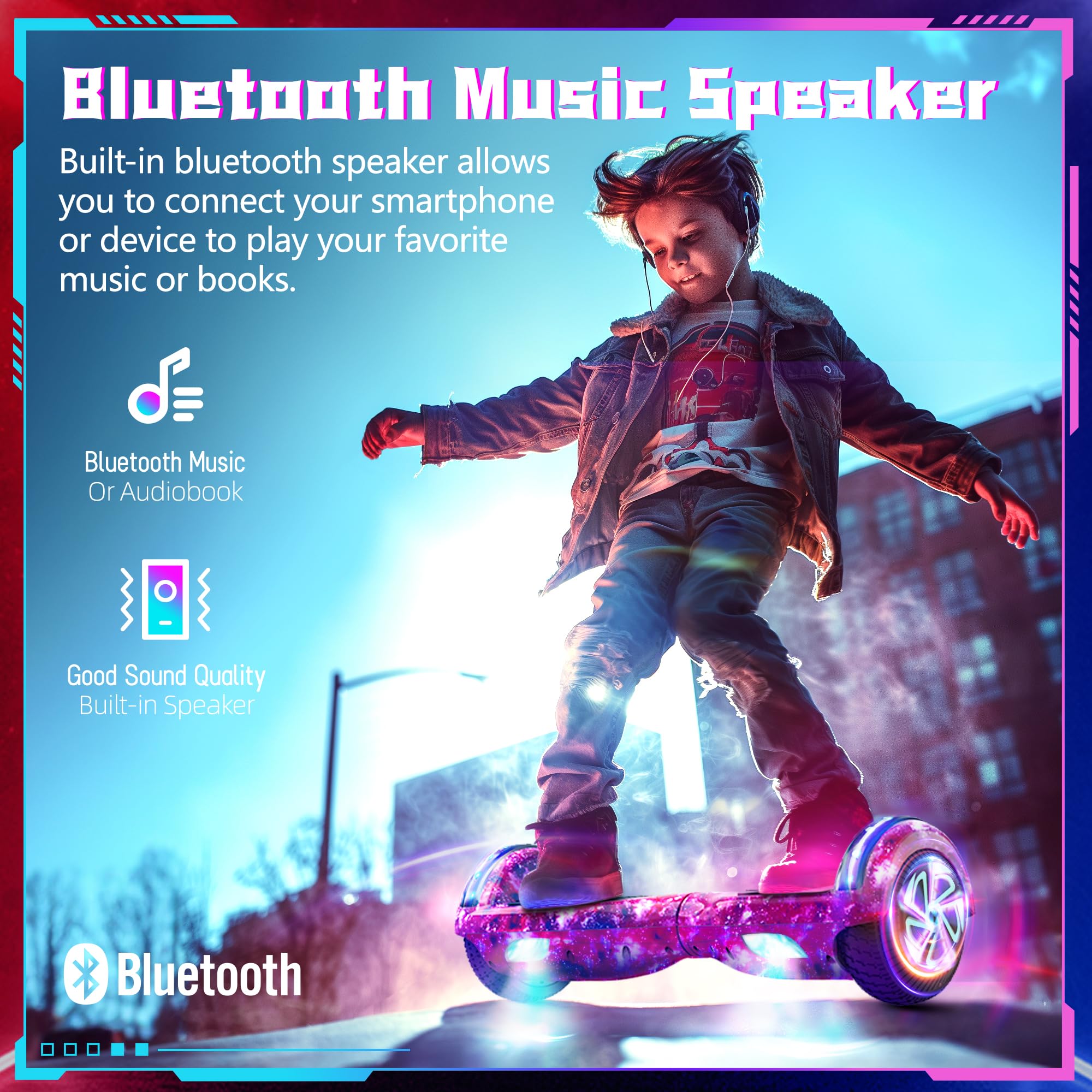 SISIGAD Hoverboard for Kids Ages 6-12 - Bluetooth Speaker & 6.5
