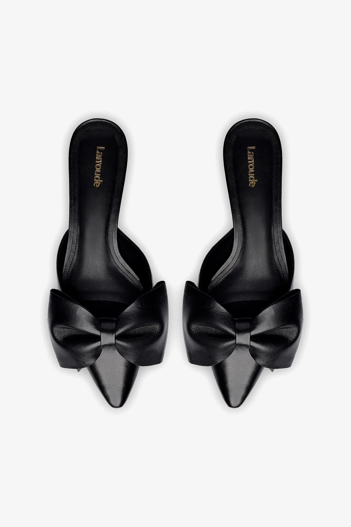 Elle Black Leather Flat Mules for Women - Comfortable Slip-On Shoes for Casual Wear, Office & Everyday Outfits