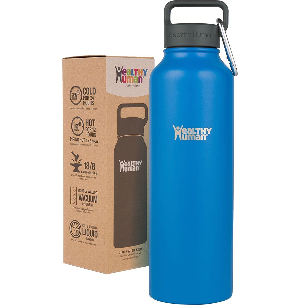 Healthy Human BPA Free Stainless Steel Insulated Water Bottle - Perfect for Sports, Travel, and Outdoor Adventures