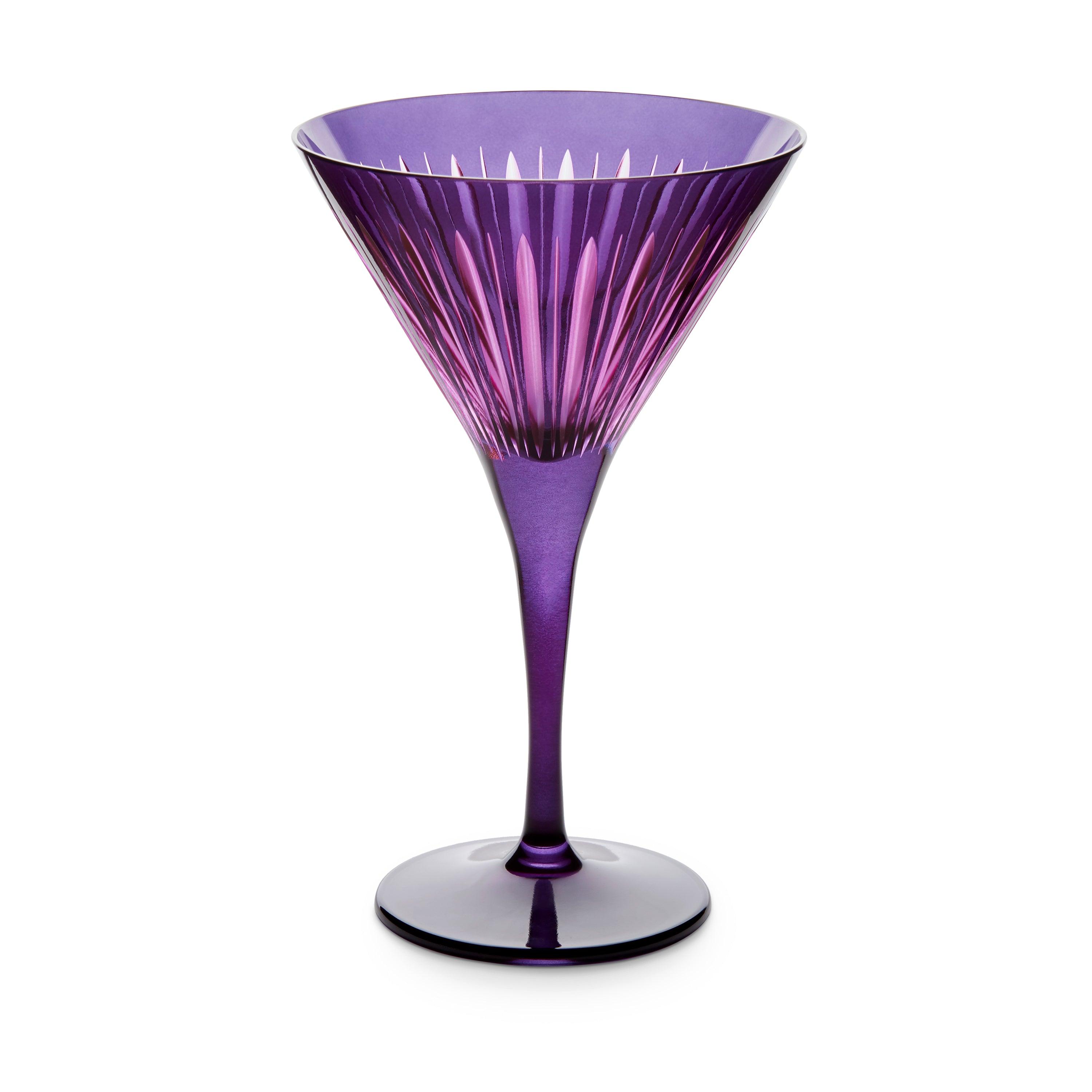 Elegant Purple Prism Martini Glasses Set of 4 - Crystal Cut Cocktail Glasses for Parties, Weddings & Home Bar Decor