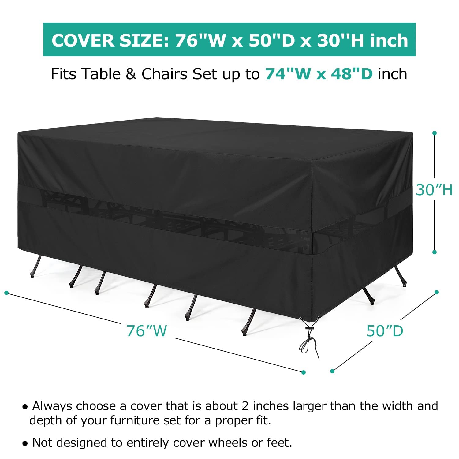 **SunPatio Waterproof Outdoor Patio Furniture Cover for Rectangular Table & Chairs Set - All-Weather Protection with Drawstrings & Taped Seams (76