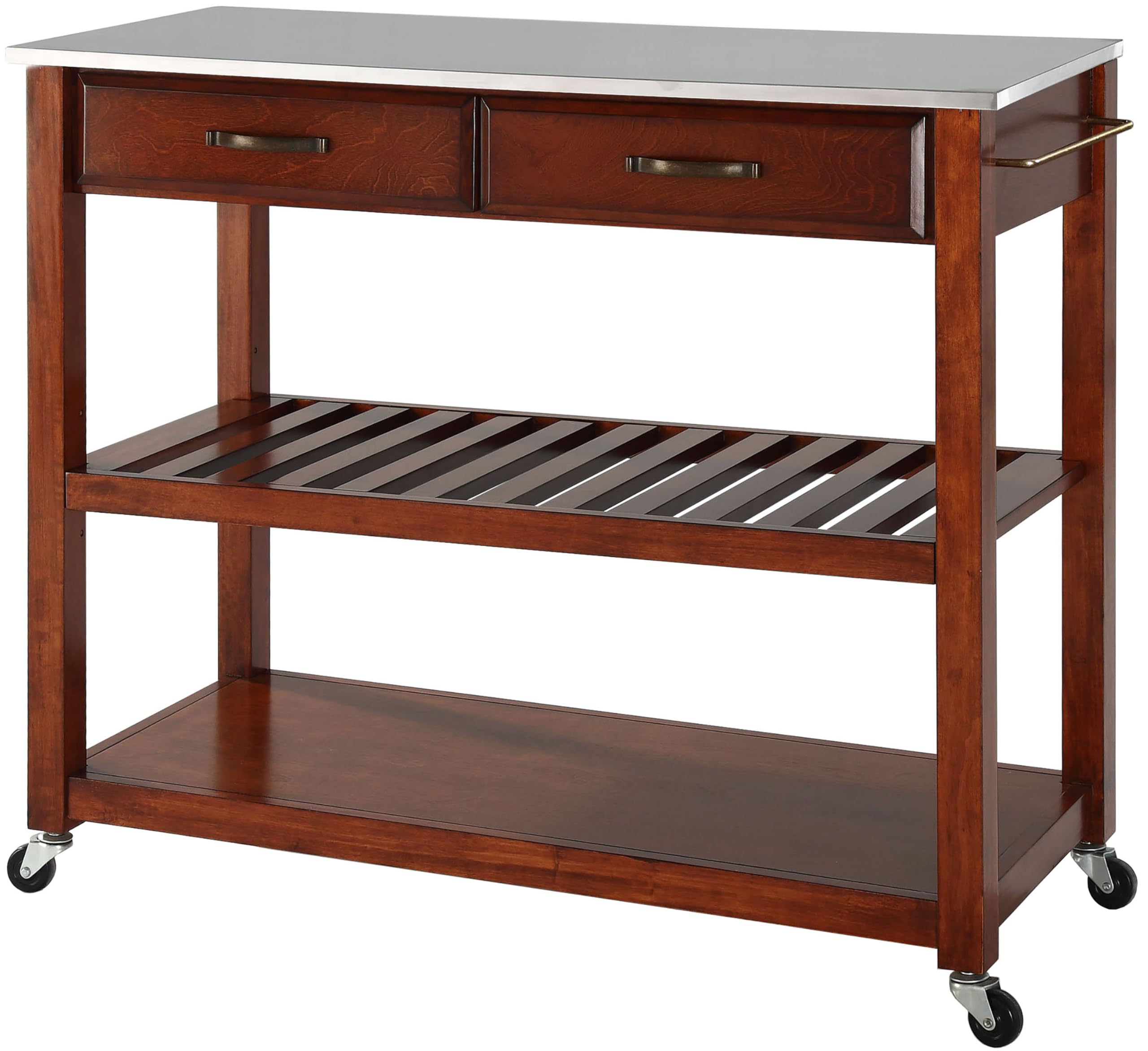 Crosley Stainless Steel Kitchen Cart with Shelves - Microwave Stand, Coffee Bar, Prep Station - Compact Rolling Utility Cart for Small Spaces, Apartments & Dorm Rooms