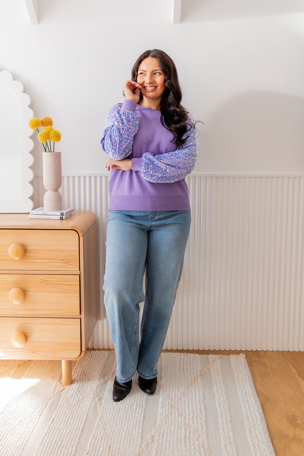 Lilac Glam Knit Sweater for Women - Cozy & Stylish Pullover for Fall & Winter Fashion | Perfect for Casual Outings & Office Wear