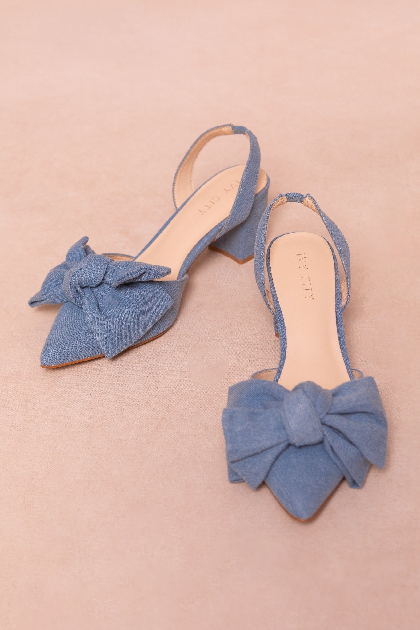 Stylish Eloise Denim Bow Heels - Women's Fashion Block Heel Pumps for Parties, Weddings & Office Wear