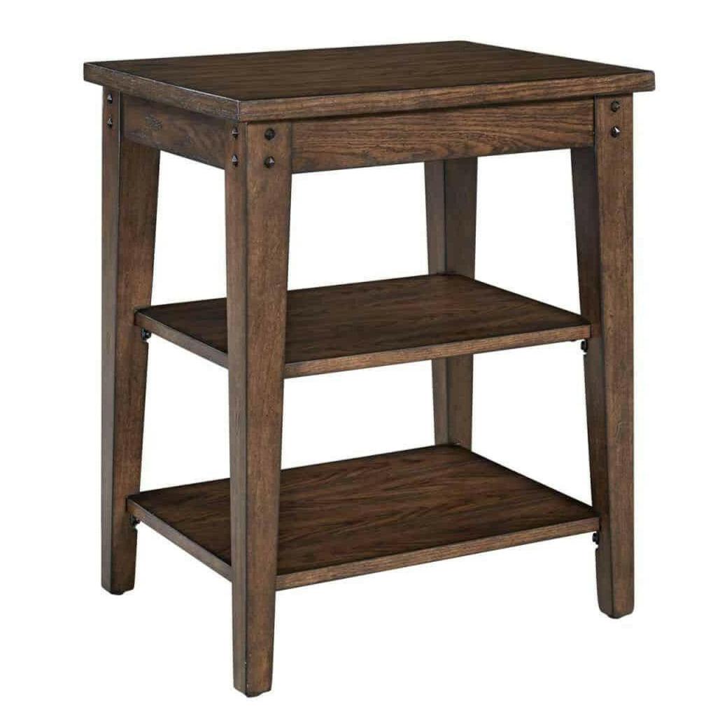 Lake House Tiered End Table with Storage Shelf - Modern Side Table for Living Room, Bedroom, or Office - Rustic Wood Finish Home Decor Accent Piece