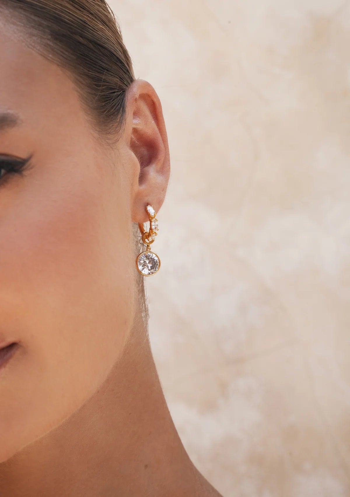 Lola Knight Lilah 18K Gold Cubic Zirconia Huggie Earrings with Dangling Charm - Elegant Everyday Jewelry for Women, Perfect for Work, Date Night & Special Occasions