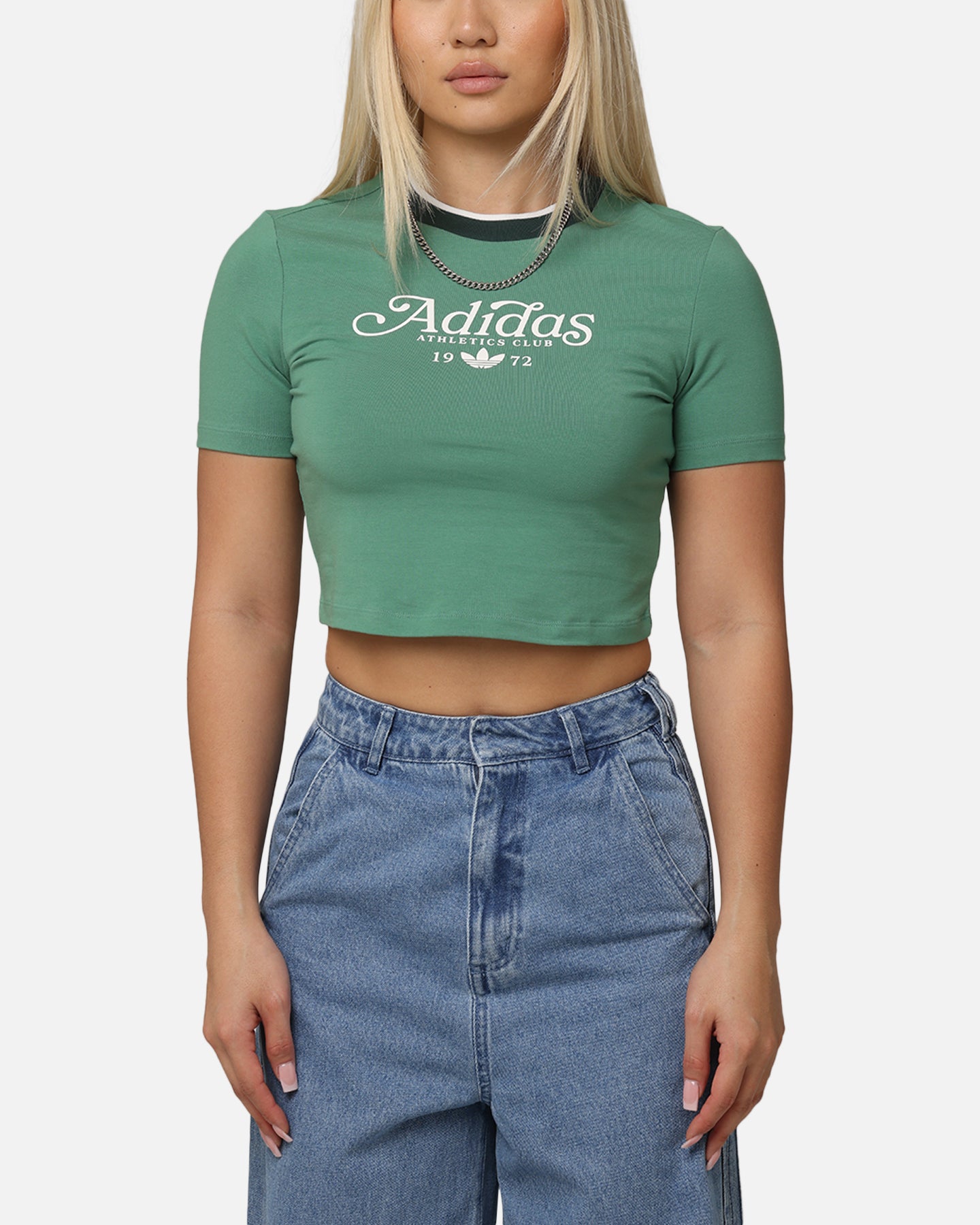 Adidas Women's Graphic Baby T-Shirt - Preloved Green Cotton Casual Tee for Moms & Kids | Perfect for Family Outings & Playdates