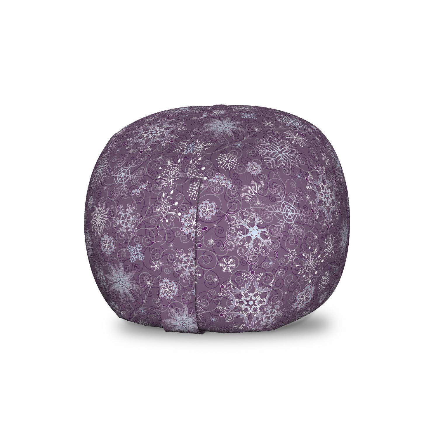 Ambesonne Snowflake Toy Storage Bag Chair - Christmas Themed Floral Design with Ornamental Swirls - Washable Stuffed Animal Organizer (Small Size, Lavender Violet) - Perfect for Kids' Room, Holiday Decor & Winter Storage Solutions