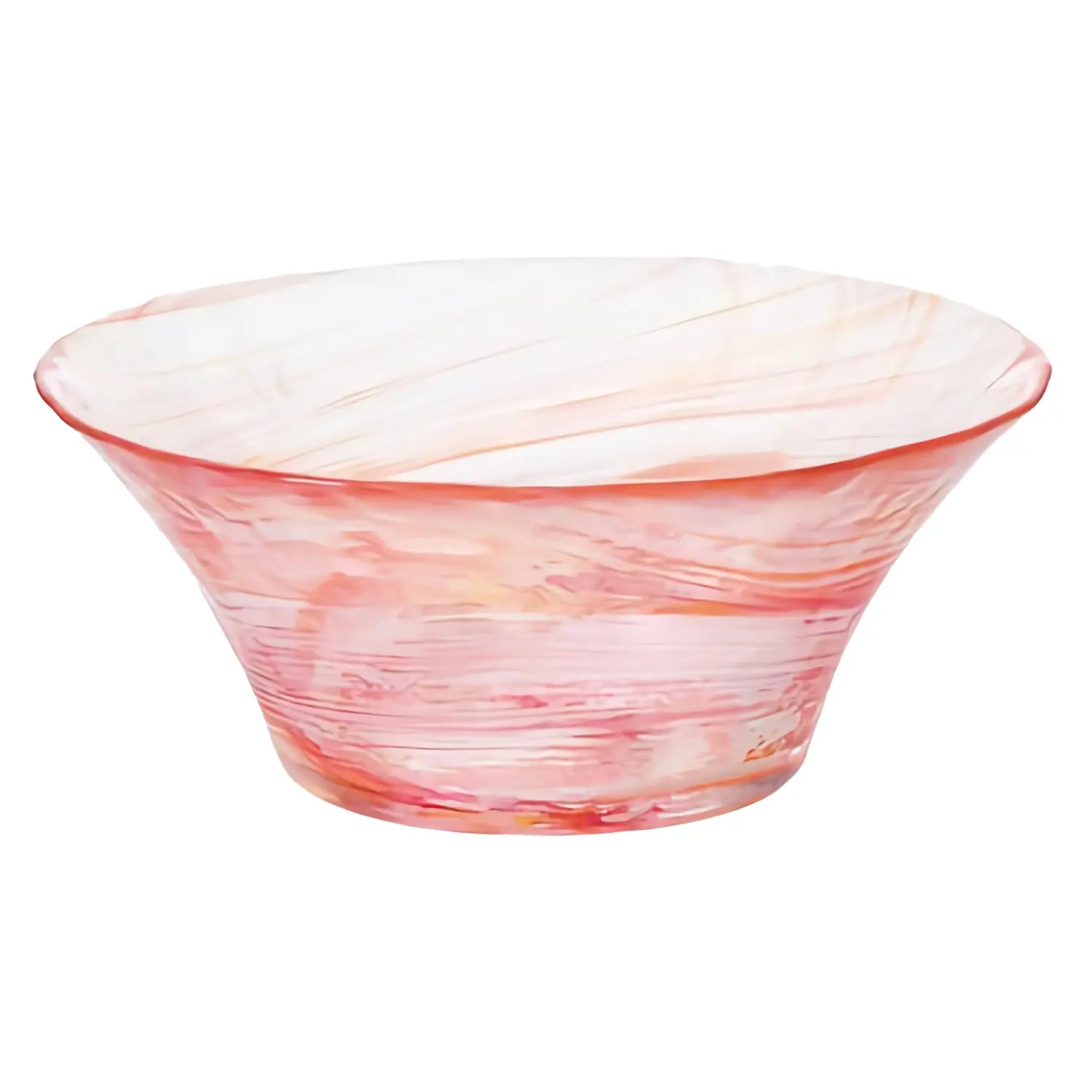Aderia Tsugaru Vidro Soda Lime Glass Shaori Medium Bowl - Pink Handmade Japanese Glassware for Dessert, Salad, Snacks & Home Decor