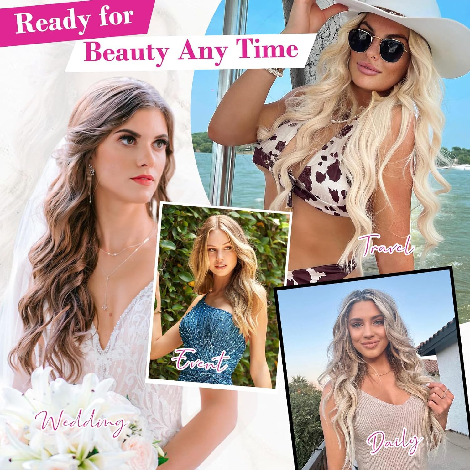 22 Inch Curly Hair Extensions for Women - 5 Clips Natural Human Hair Weave with Real Hair Feel - Free Hair Styling Tool for Daily Wear & Special Occasions (Brown)