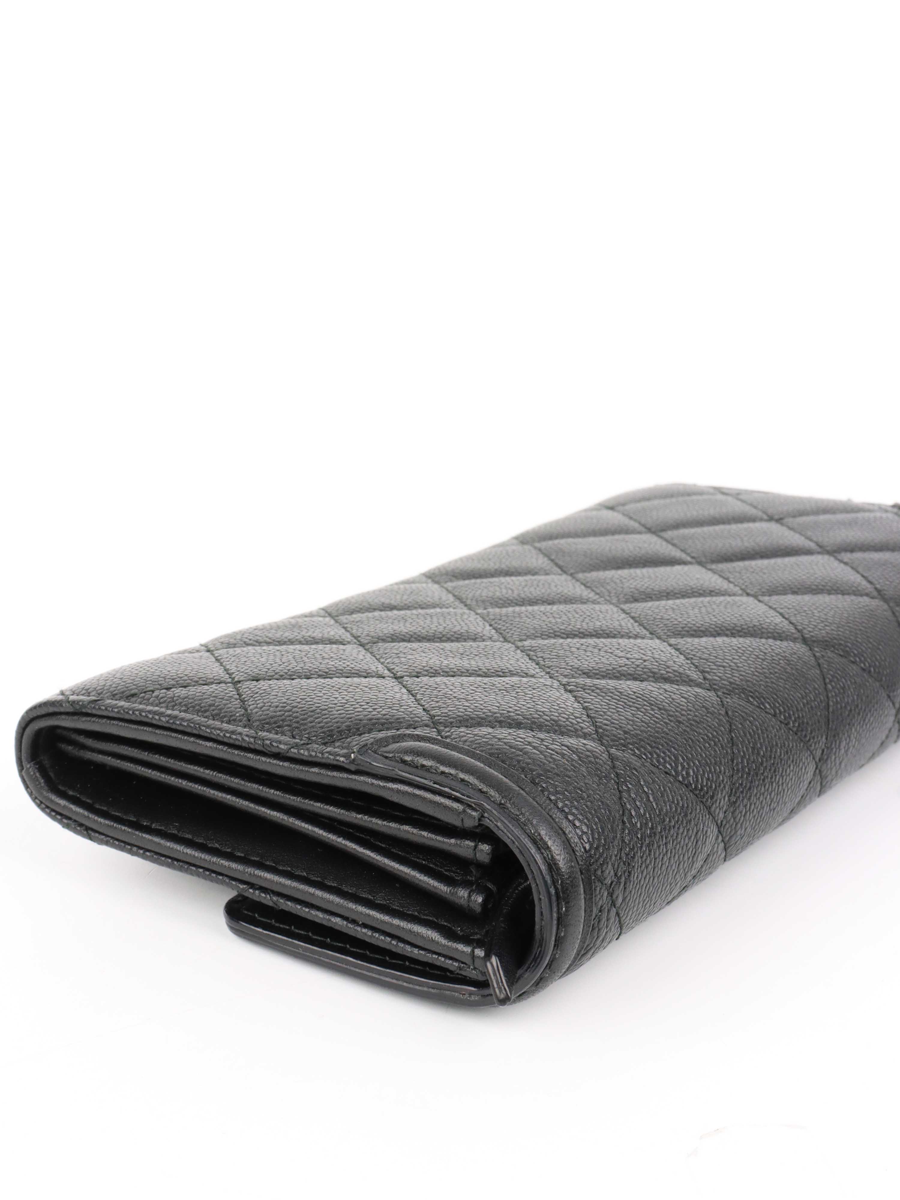 Chanel Black Caviar Leather Long Wallet for Women | Luxury Designer Clutch with Card Slots | Perfect for Everyday Use, Travel & Special Occasions