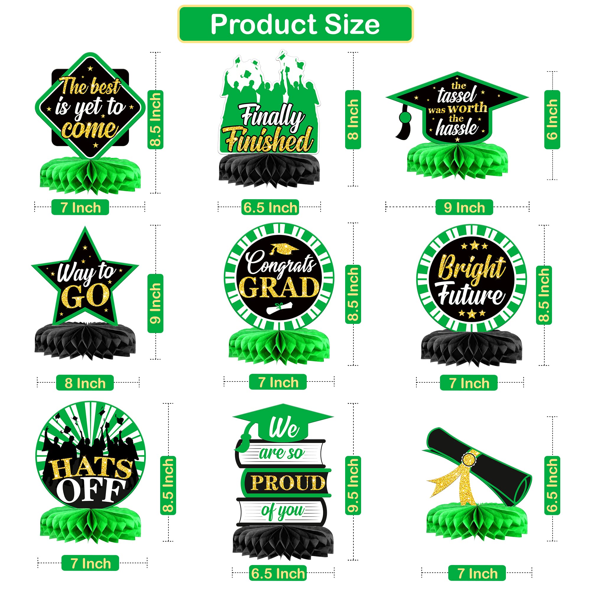 KatchOn Graduation Honeycomb Centerpieces - Pack of 9, Green & White Table Decor for 2025 Graduation Parties, Commencement Ceremonies & School Celebrations