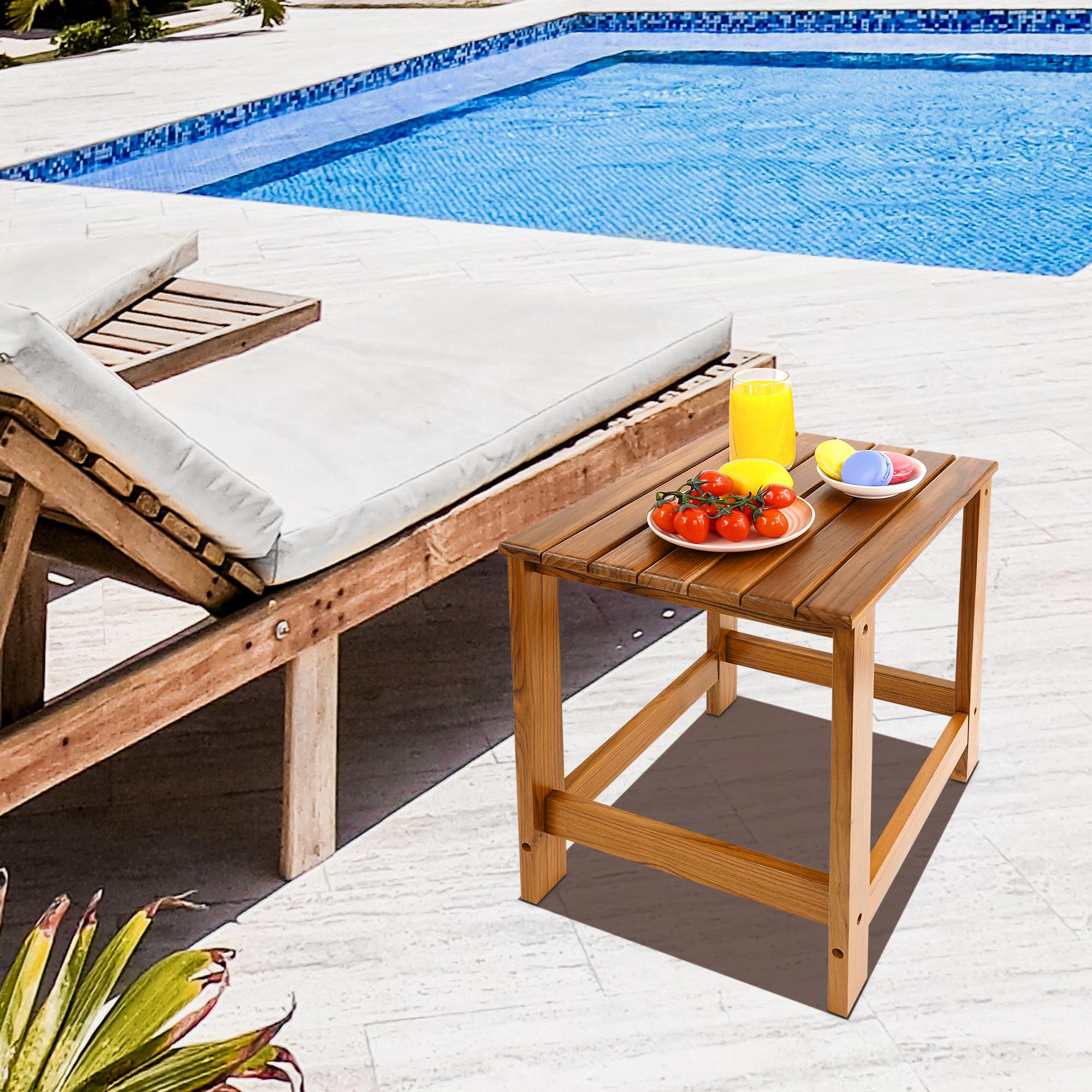 Premium Teak Outdoor Side Table - Waterproof & Durable Patio Coffee Table for Garden, Poolside, Backyard - Perfect Accent Table for Living Room, Bedroom & Couch - Ideal for Relaxing with Drinks & Books