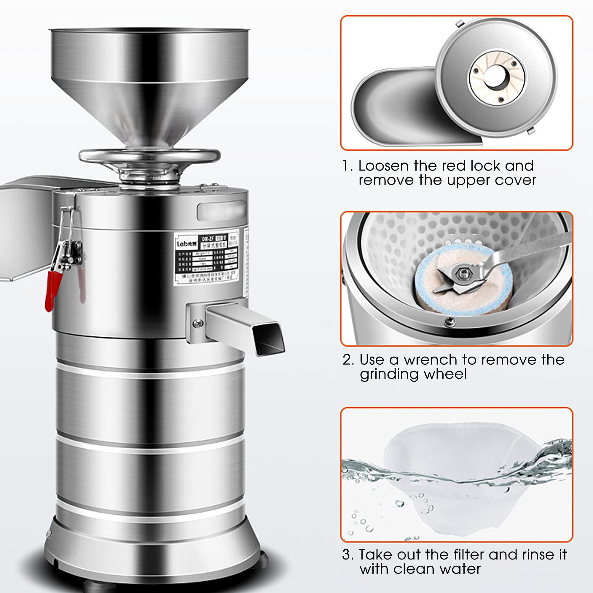 Commercial 1100W Automatic Soy Milk Maker Machine - Stainless Steel Multi-Functional Nut & Coffee Bean Grinder for Milk Drinks (60KG/H) - Perfect for Cafes, Restaurants & Home Kitchens