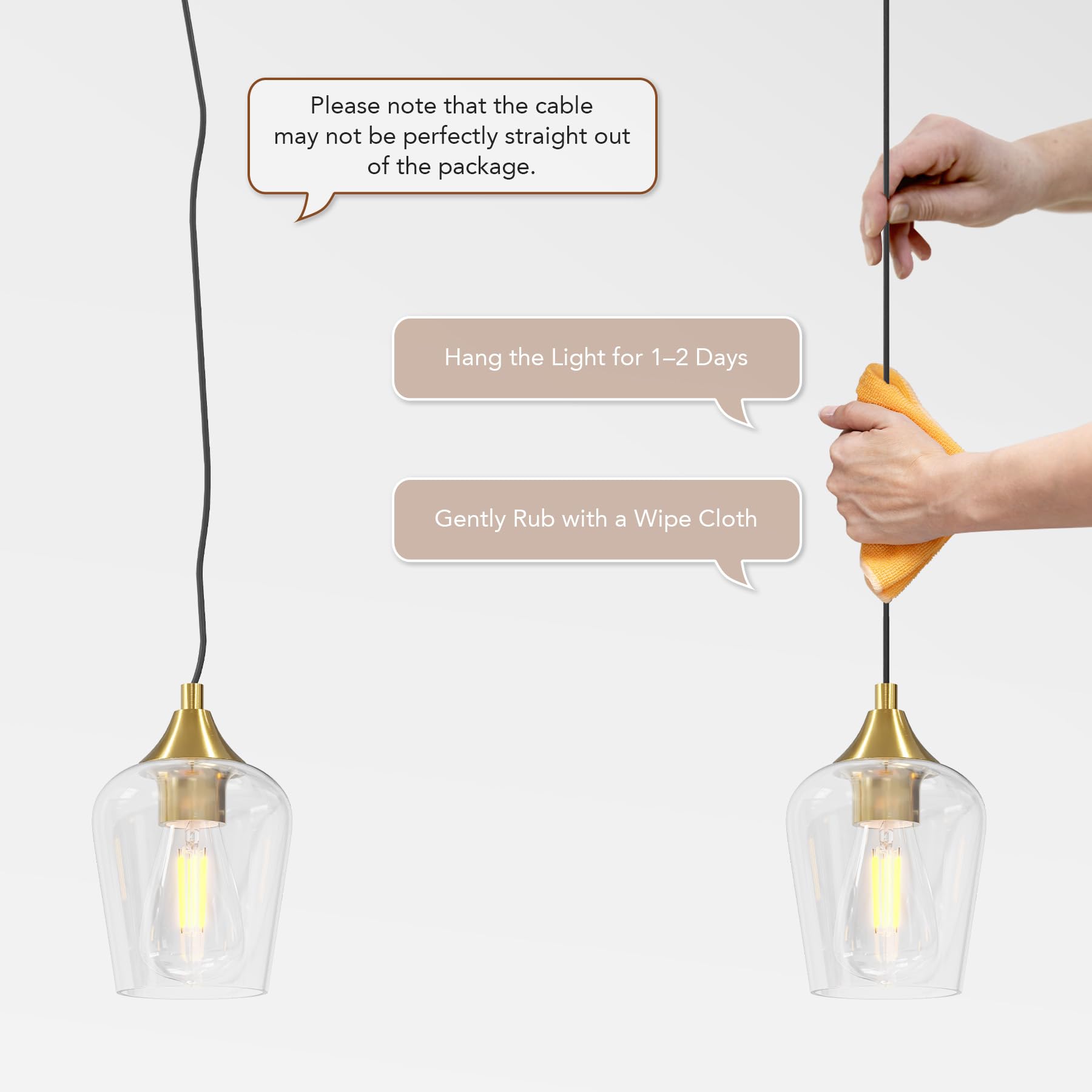 VONLUCE Modern Brushed Gold Pendant Light Fixture with Glass Shade & Adjustable Cable - E26 Base Kitchen Island Lighting for Living Room, Bedroom, Hallway - Perfect for Dining Areas, Entryways, and Home Decor