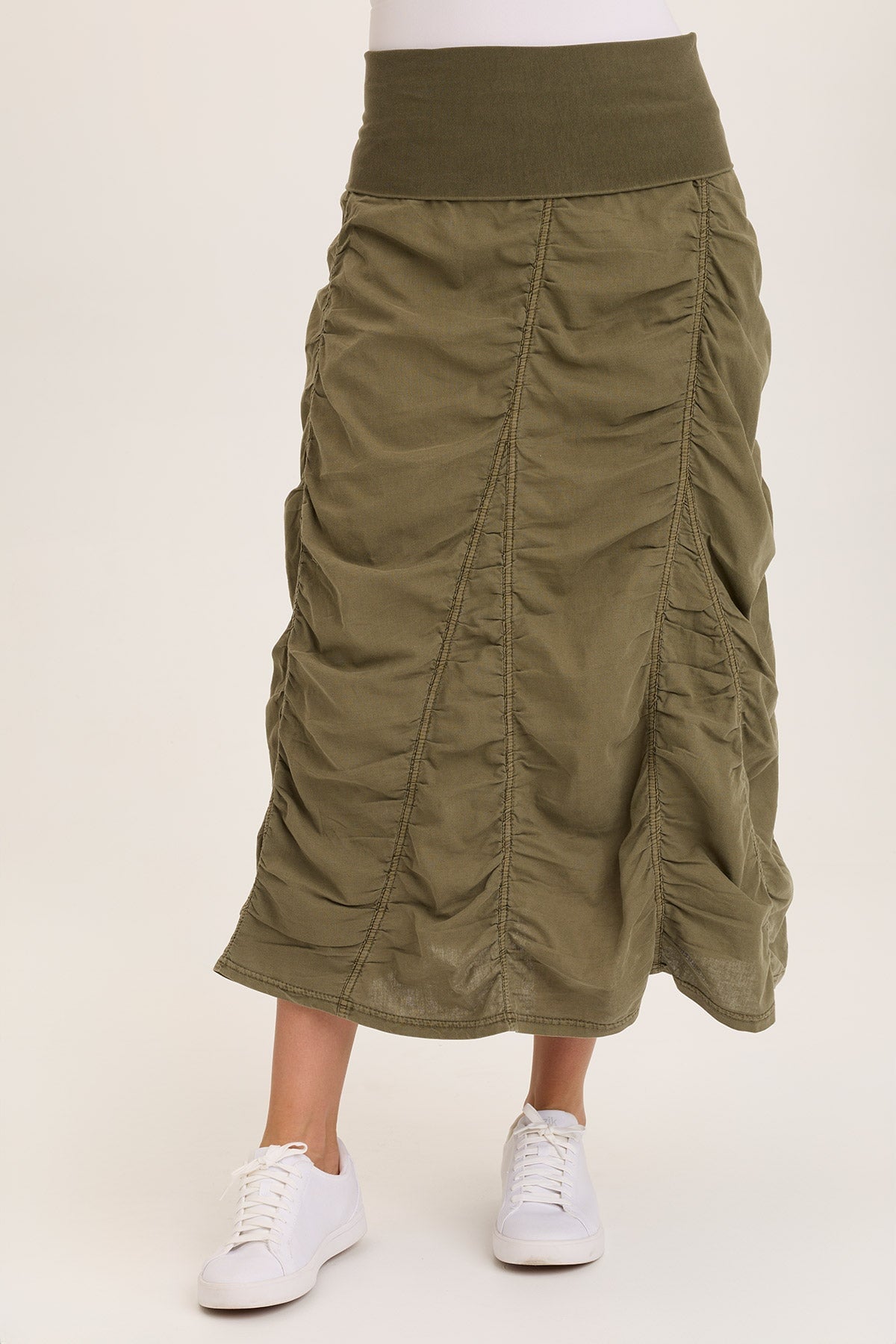 Linen Shirred Asymmetric Midi Skirt for Women - Boho Summer Beach Dress, Casual A-Line Skirt with Elastic Waistband | Perfect for Vacations, Date Nights & Outdoor Parties