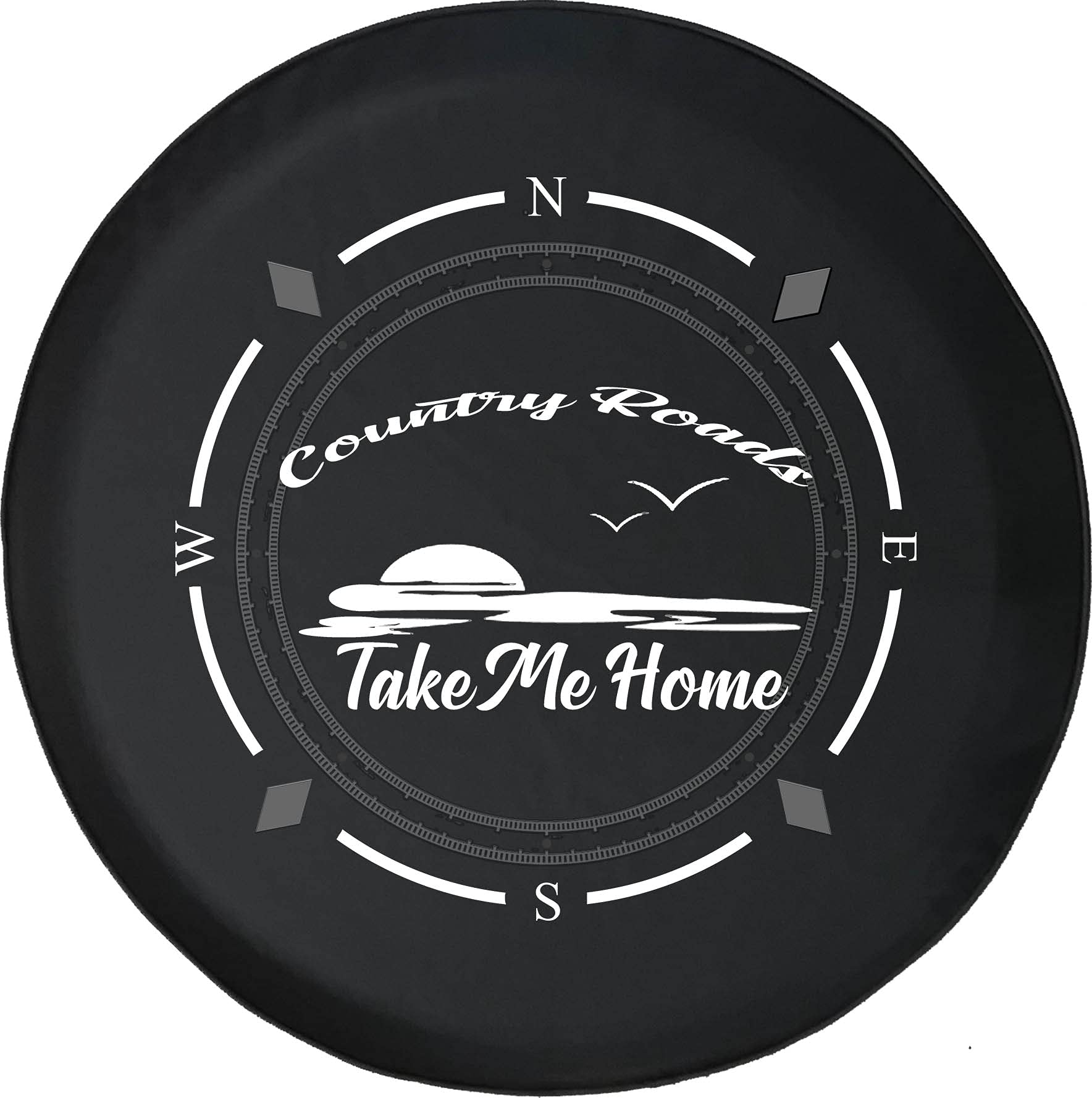 American Unlimited Spare Tire Cover with Compass Design - Country Roads Take Me Home Wheel Covers for SUV, Trailer, RV Accessories & Various Vehicles | Durable Outdoor Protection for Road Trips & Camping Adventures
