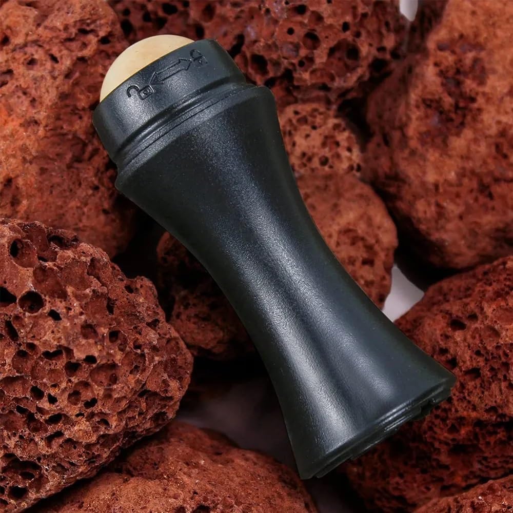 Natural Volcanic Stone Oil Absorbing Roller - Facial Pore Cleanser & Oil Removing Massage Stick for Makeup & Skin Care | Perfect for On-the-Go Touch Ups & T-Zone Shine Control