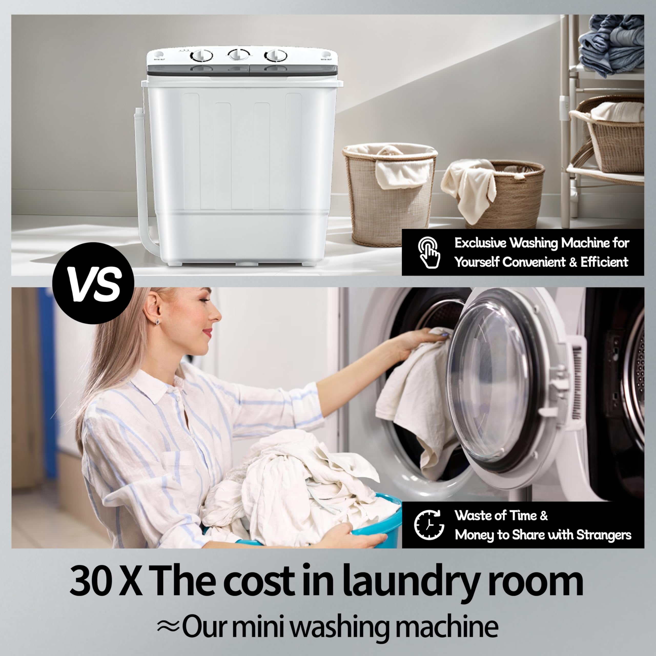 Portable Mini Twin Tub Washing Machine with Spin Dryer - 13lbs Washer & 9lbs Spinner - Compact Laundry Solution for Apartments, Dorms, RVs - Perfect for Small Spaces & Travel Use