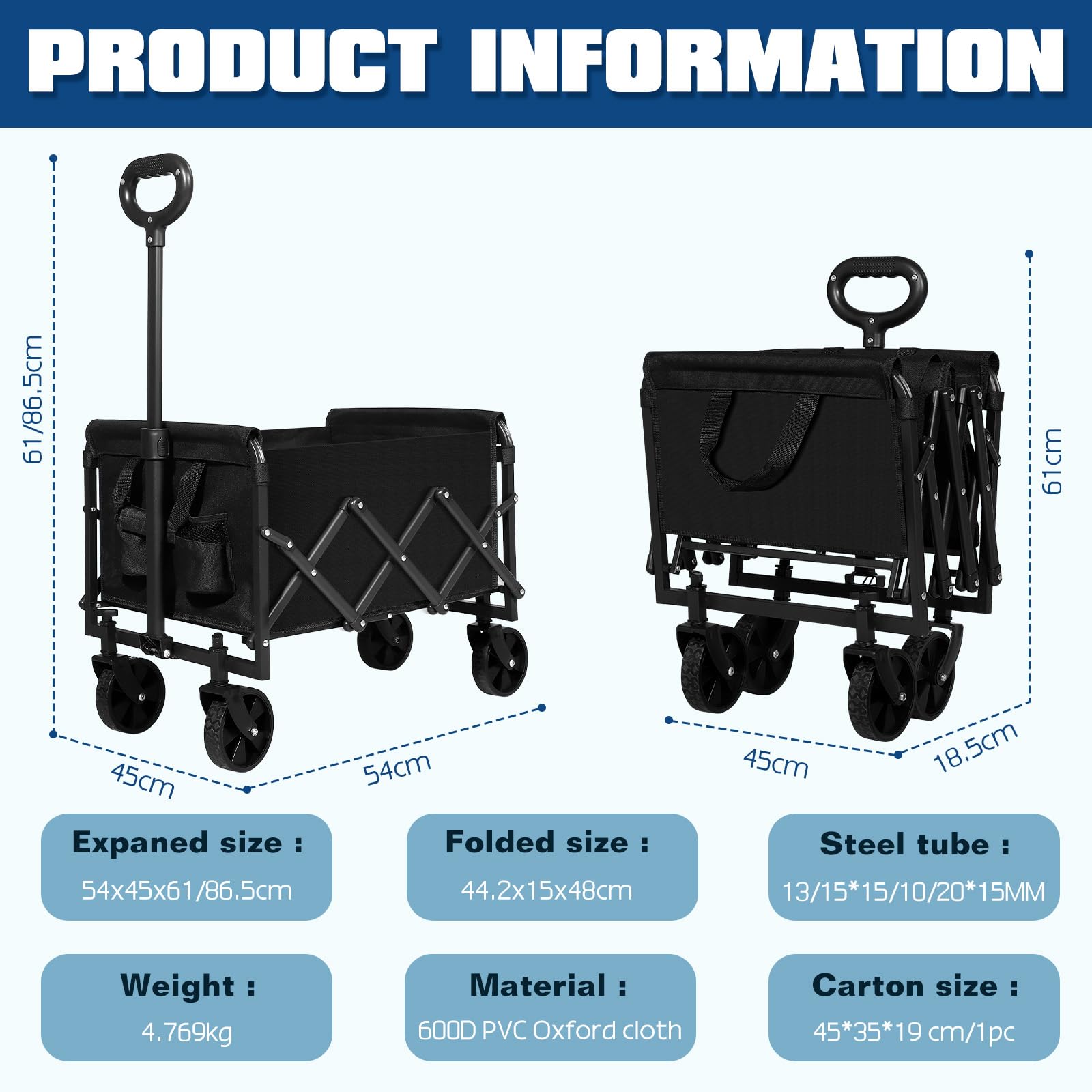Heavy Duty Collapsible Wagon Cart with Large Capacity - Foldable All Terrain Beach Cart with Wheels for Camping, Shopping, Sports, Gardening & Grocery | Perfect for Outdoor Adventures, Beach Trips & Home Use