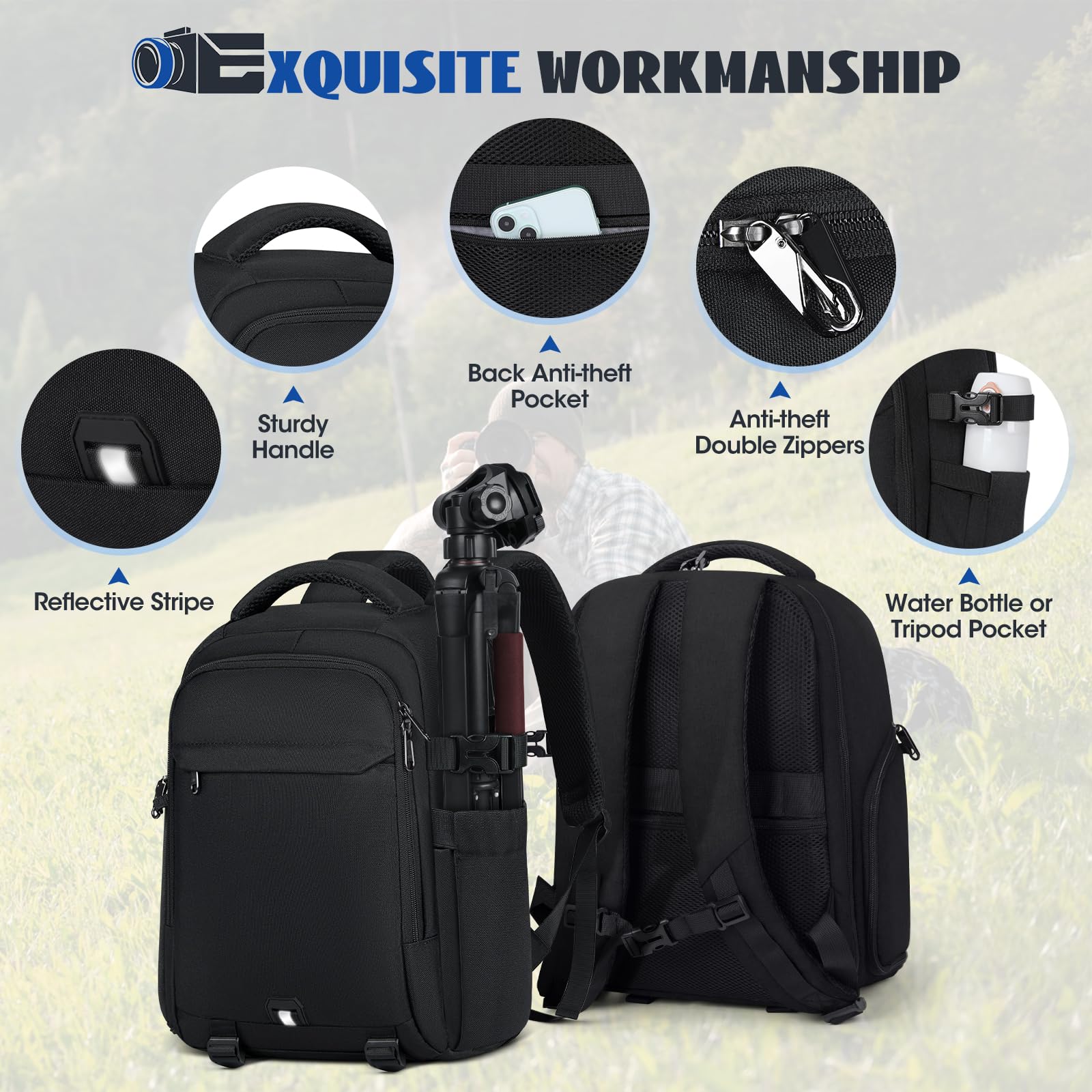 Professional DSLR SLR Mirrorless Camera Backpack for Photographers - Waterproof & Rain Cover Included - Perfect for Travel, Hiking & Outdoor Photography
