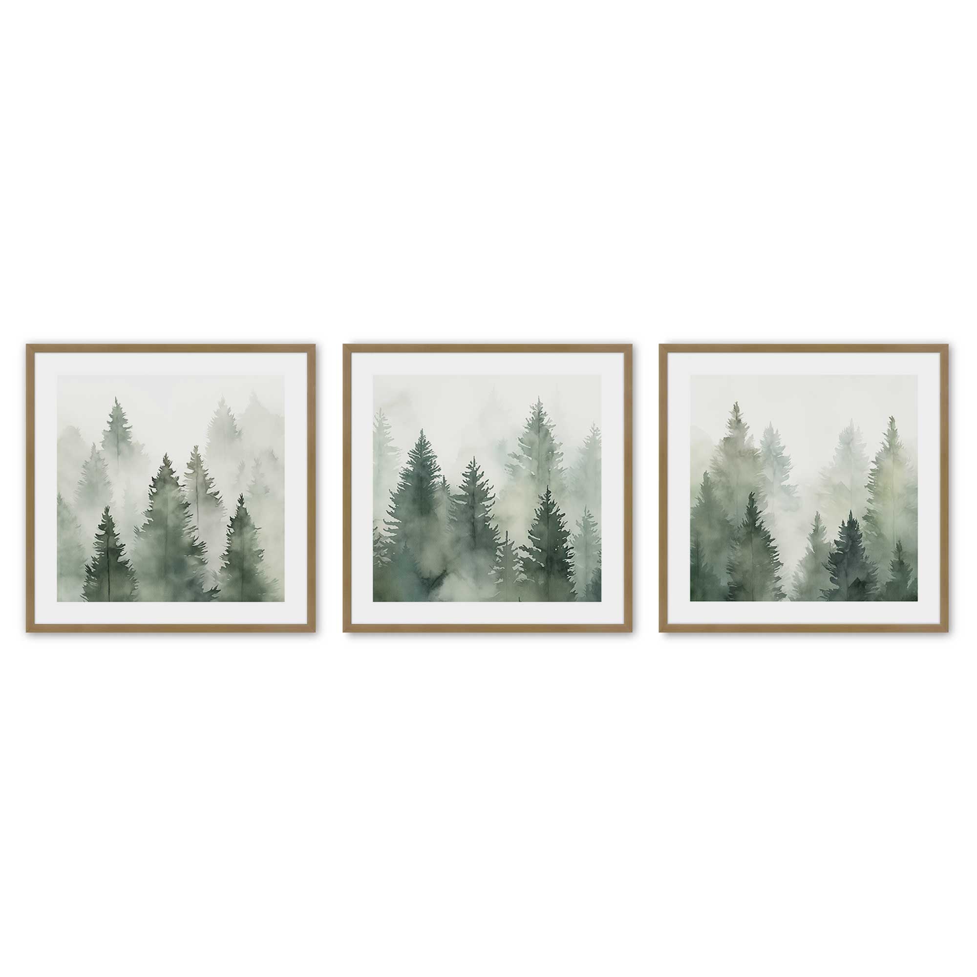 Green Haze Woodland Wall Art - Set of 3 Framed Nature Prints for Living Room, Bedroom & Office Decor | Forest Landscape Paintings | Ready to Hang Home Decoration