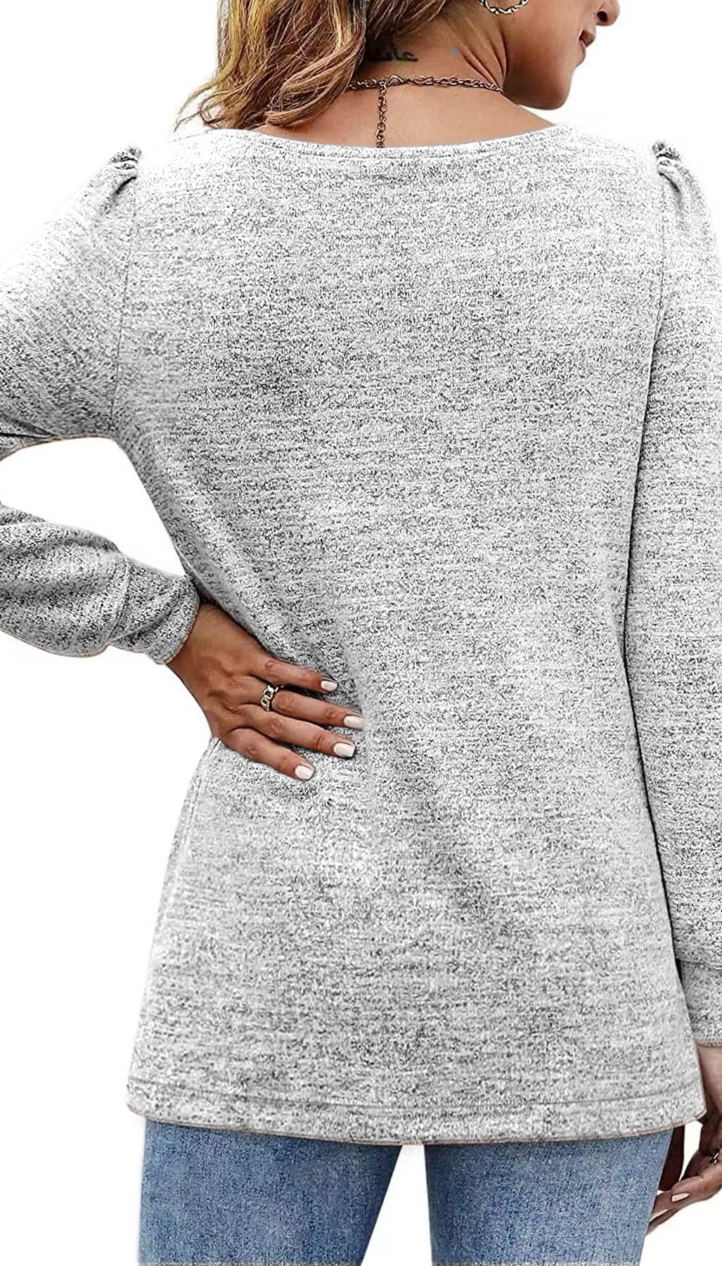 KINGFEN Women's Casual Long Sleeve Square Neck Tunic Top - Loose Fit Solid Blouse for Everyday Wear | Perfect for Work, Office, and Weekend Outfits