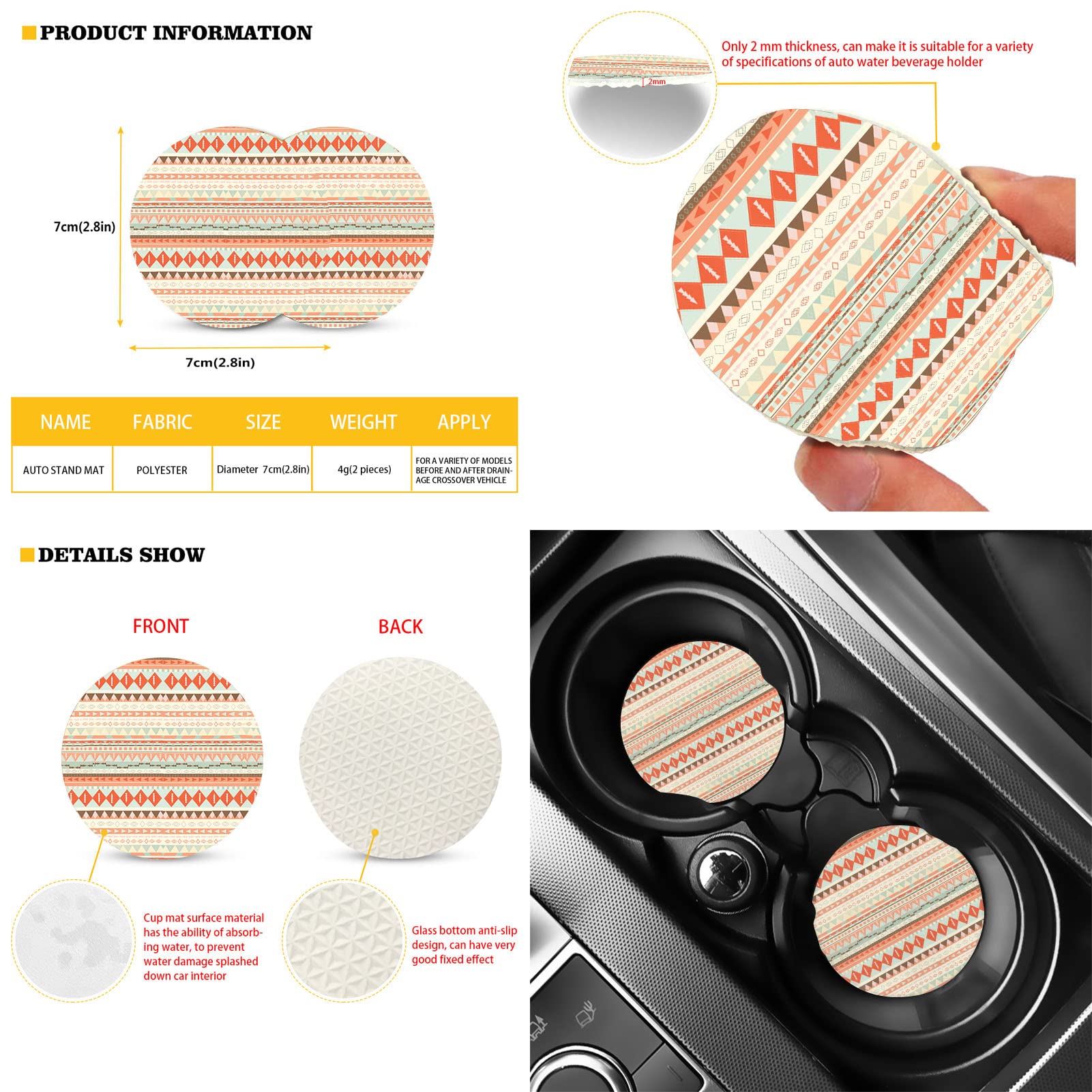 Aztec Car Seat Cushion Set - 11pcs Universal Accessories for Comfort & Style