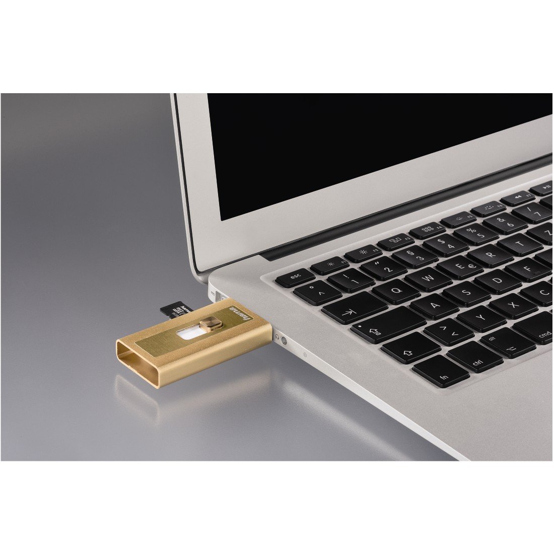 Hama 00124154 Gold MicroSD Card Reader with USB & Lightning Connector - Compatible with iPhone, iPad, iPod, PC & Mac | Portable Memory Card Adapter for Photos, Videos & Data Transfer