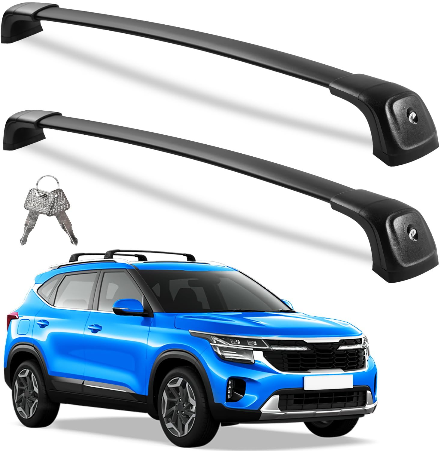 Lockable 220lbs Heavy Duty Aluminum Roof Rack Cross Bars for Kia Seltos 2021-2025 | Black Cargo Carrier for Canoe, Luggage & Outdoor Adventure Gear | Perfect for Road Trips, Camping & Travel Accessories