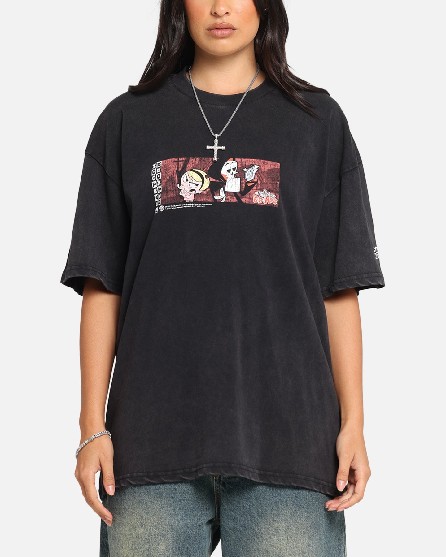 73 Studio X Cartoon Network Bill & Mandy Vintage Box Logo Acid Wash Black T-Shirt | Retro Cartoon Tee for Fans & Collectors | Perfect for Casual Wear, Cosplay & Gift Giving