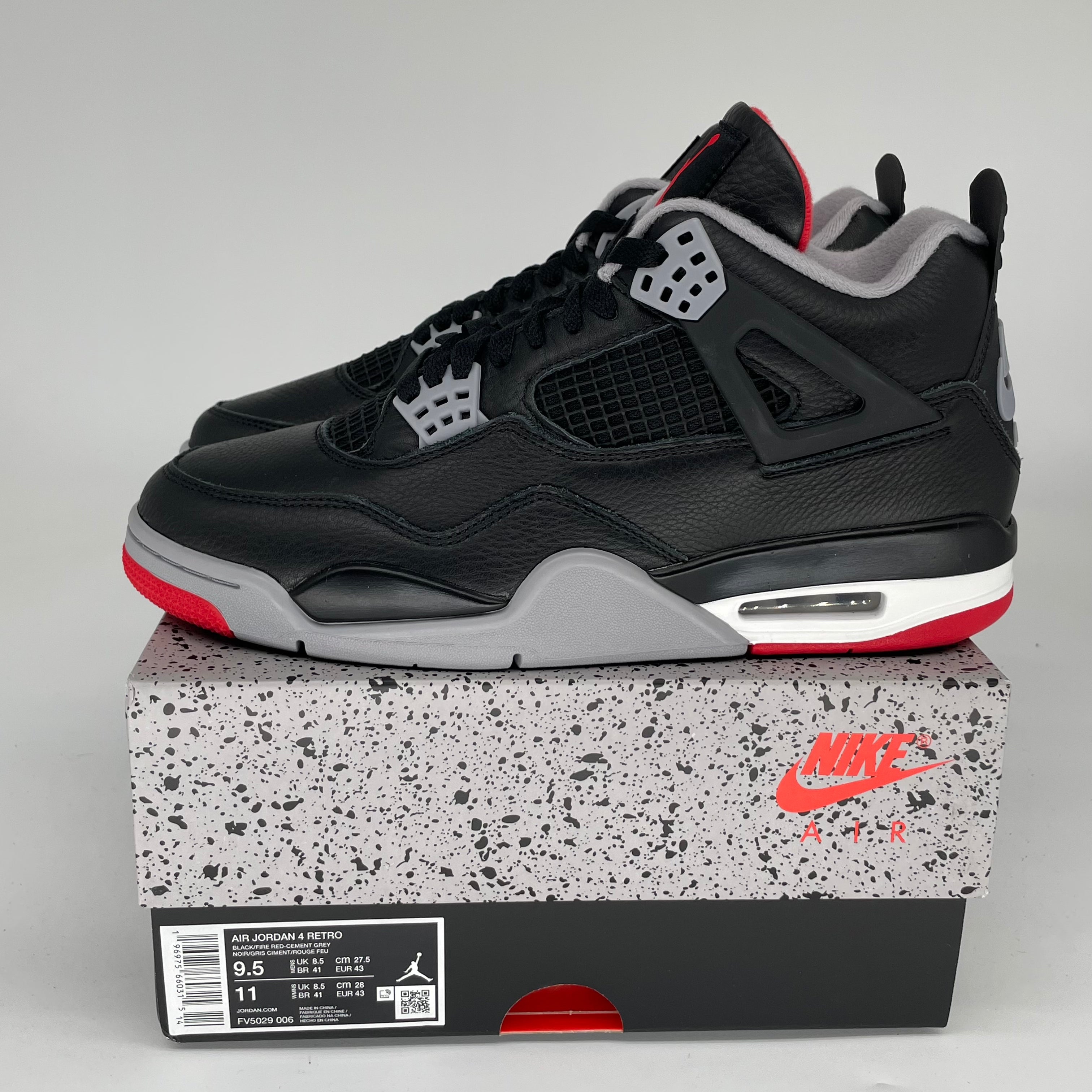 Original Air Jordan 4 Bred Reimagined Men's Basketball Shoes Size 9.5 (FV5029-006) - Retro Sneakers for Streetwear & Casual Outfits