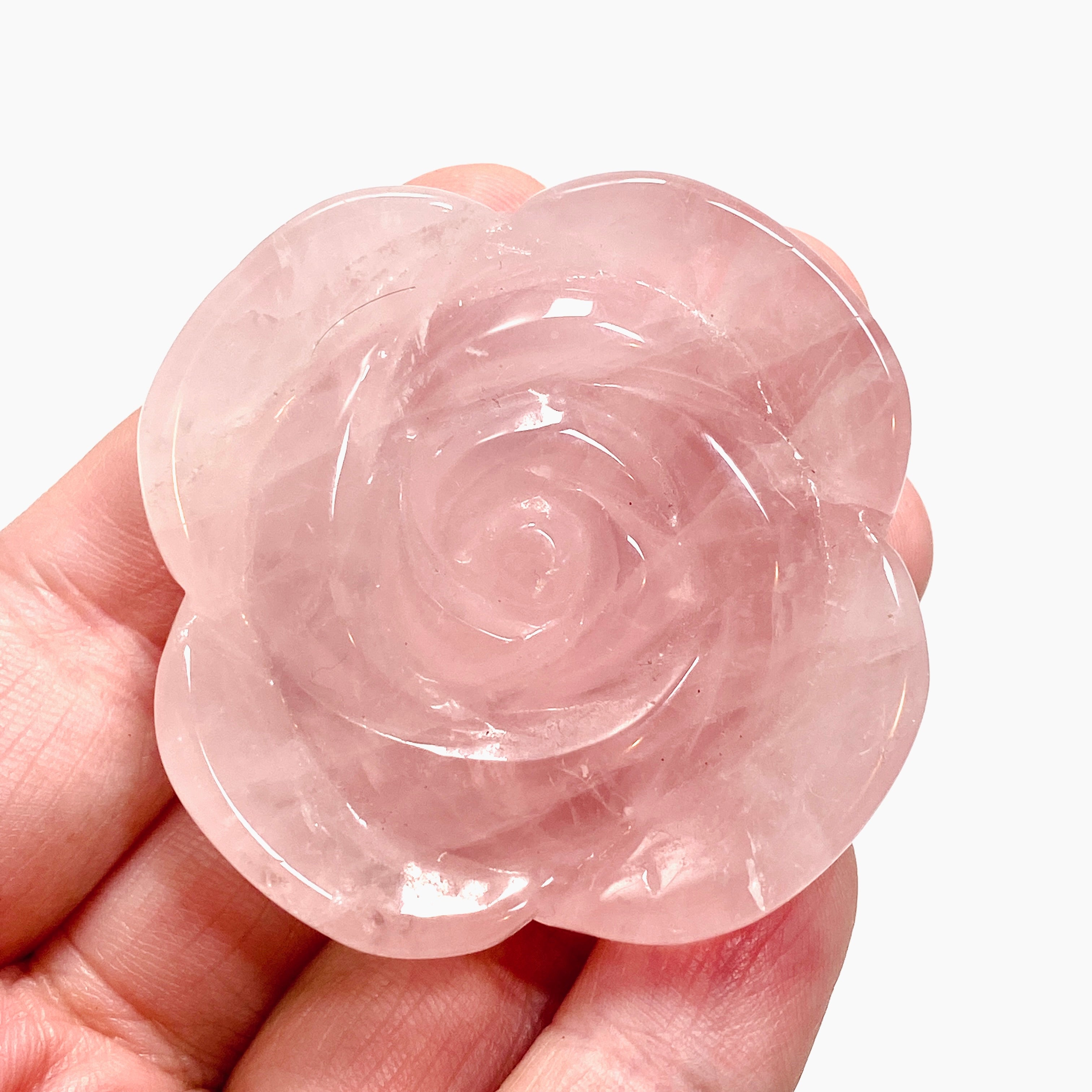 Rose Quartz Flower Carving RQFLO 01 - Handcrafted Natural Stone Decoration for Home, Office & Meditation Space