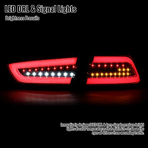 Smoke Lens Gloss Black Housing LED Tail Lights for Mitsubishi Lancer 2008-2017 & Lancer Evolution 2008-2015 - Neon Light Bar, Durable Bezel - Upgrade Your Car's Rear Lighting for Night Driving & Custom Style