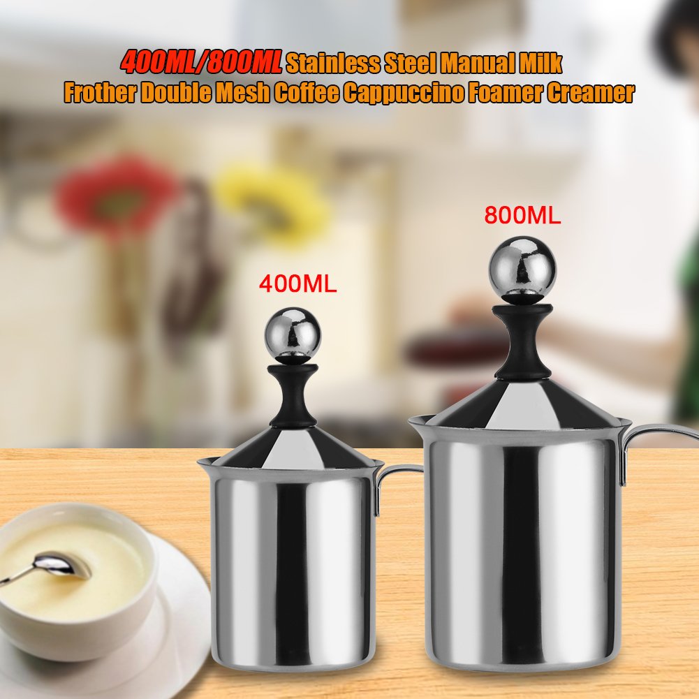 Premium Stainless Steel Handheld Milk Frother - Double Mesh Whisk for Coffee, Cappuccino & Latte - 800ML Manual Milk Foamer & Creamer (Perfect for Home Baristas, Coffee Shops & Office Use)