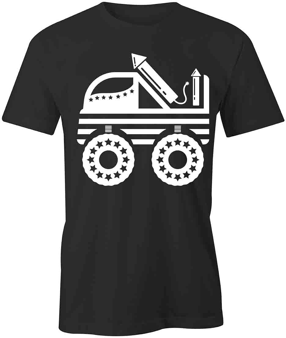 Monster Truck Fireworks Graphic T-Shirt for Men - Black Cotton Printed Tee - Cool Casual Wear for Car Enthusiasts & Fireworks Lovers